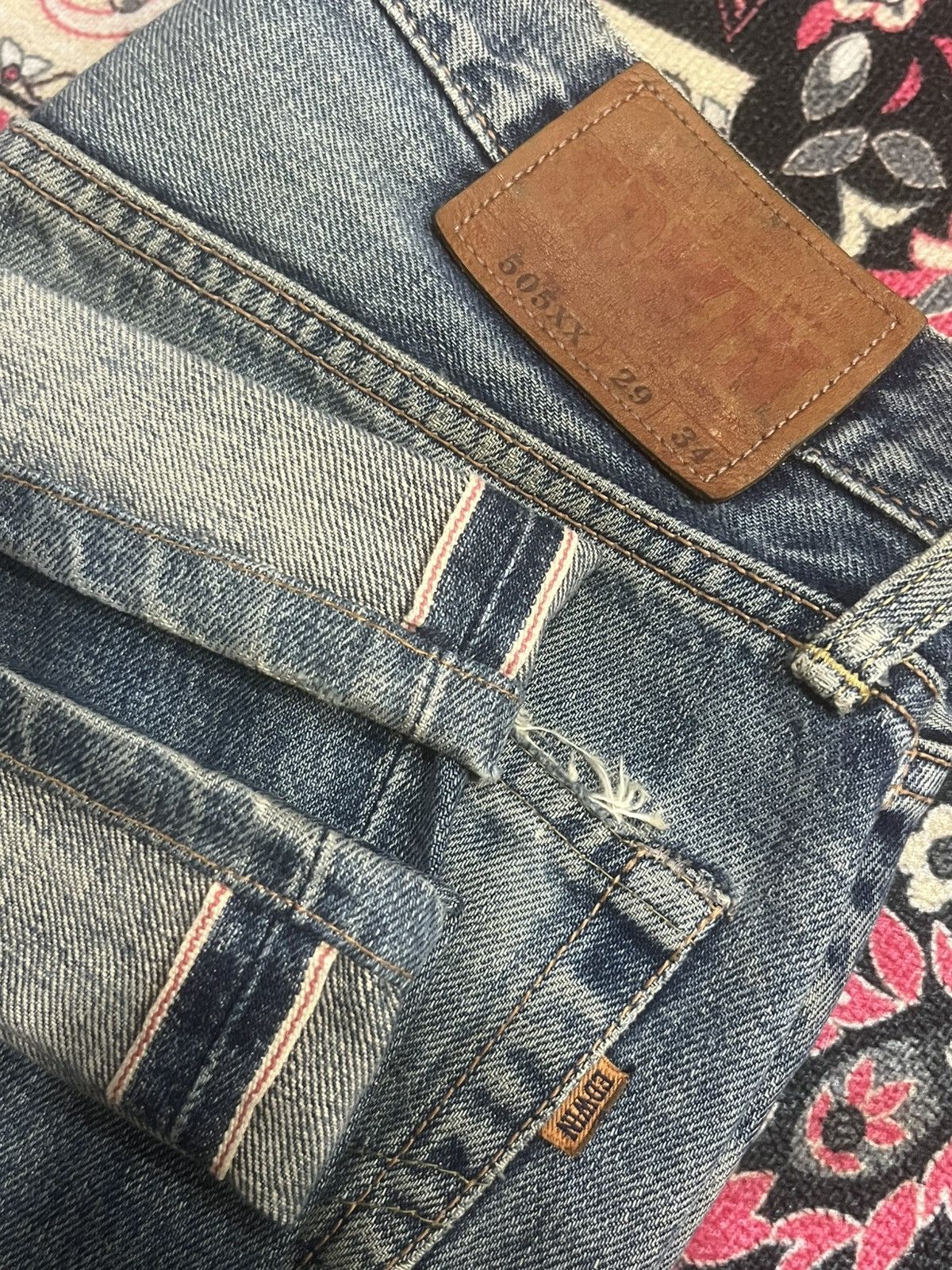 No Faith Studios Edwin 505XX Blue Faded Washed Distressed Selvedge Jeans Size US 29 - 13 Thumbnail