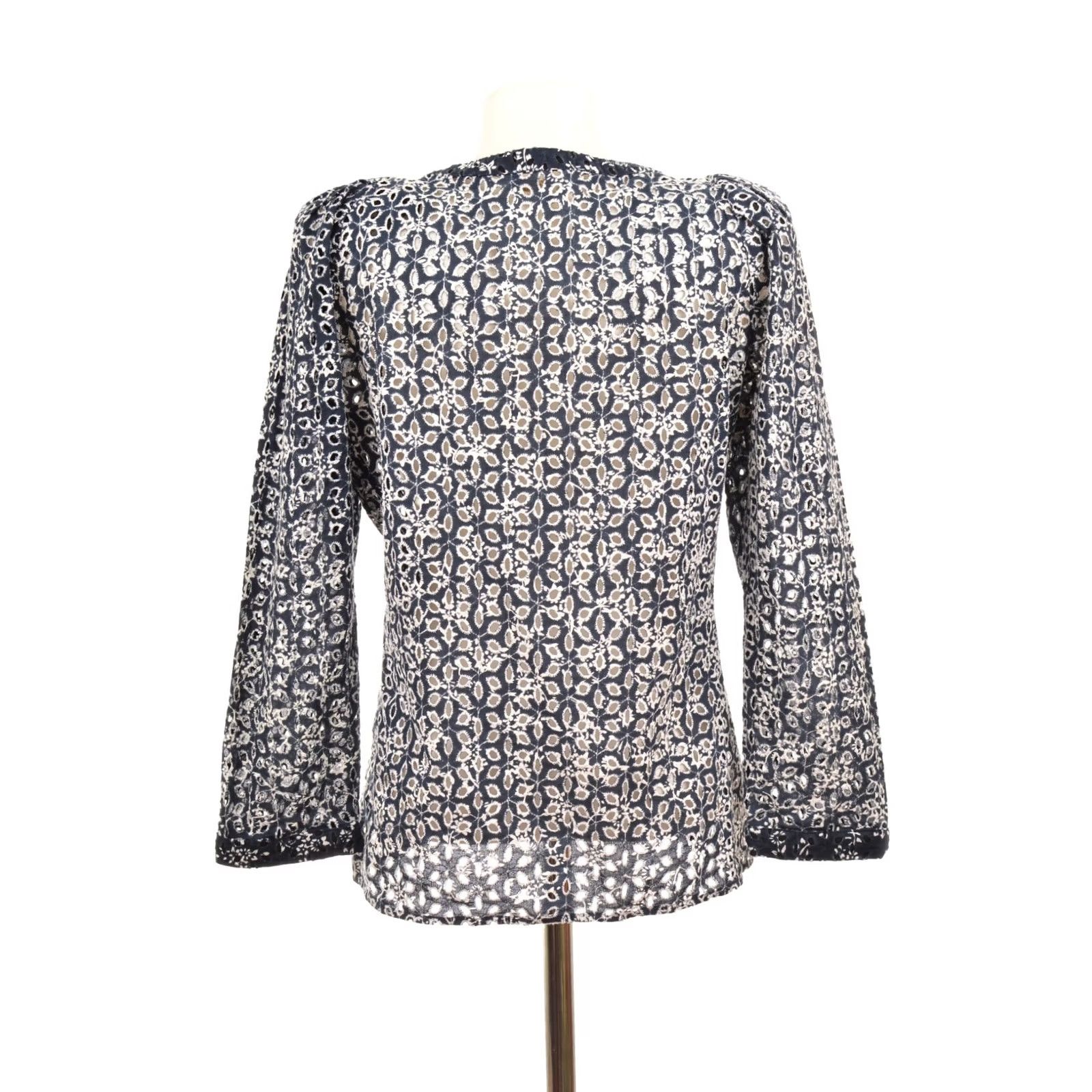 Maje Maje Blouse Top Shirt Women 2 Blue Cotton Eyelet Floral Embroidered Nuit E16LUIGY Nuit 100% Cotton Womens Size XS / US 0-2 / IT 36-38 - 4 Thumbnail