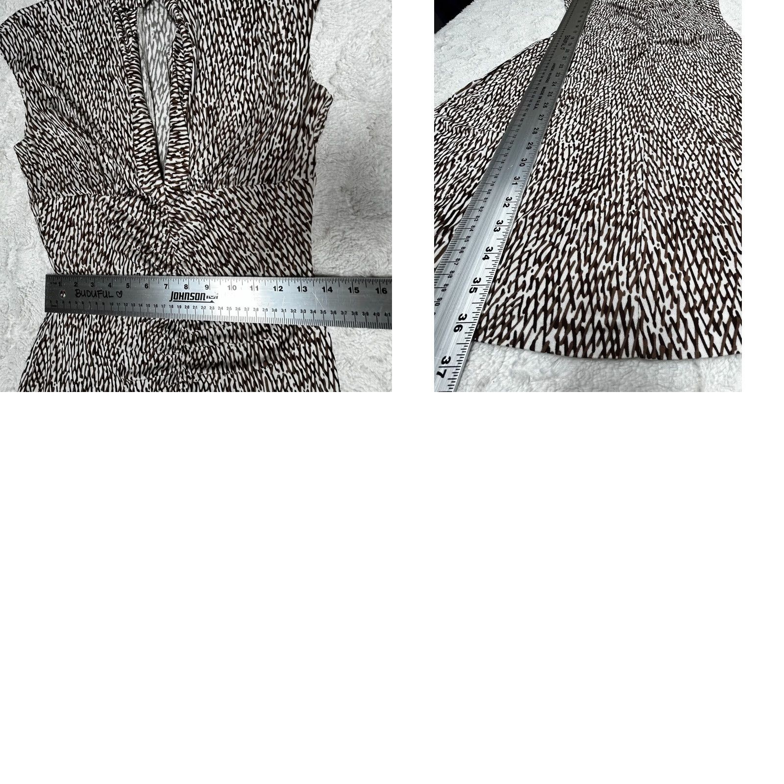 Trina Turk Trina Turk Women V-neck Printed Cap Sleeve Ruched Silk Dress White/Brown Size 8 Size M / US 6-8 / IT 42-44 - 8 Thumbnail