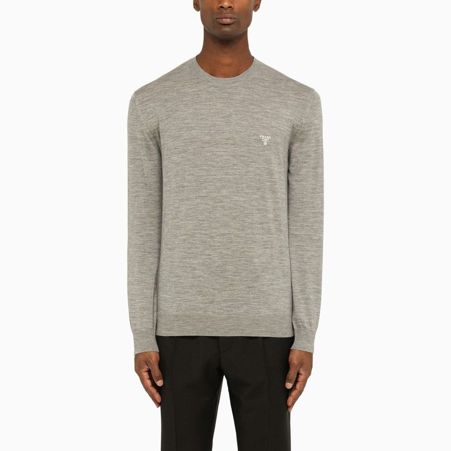 image of Prada O1D2Blof0524 Wool Crew-Neck Sweater In Grey, Men's (Size Small)