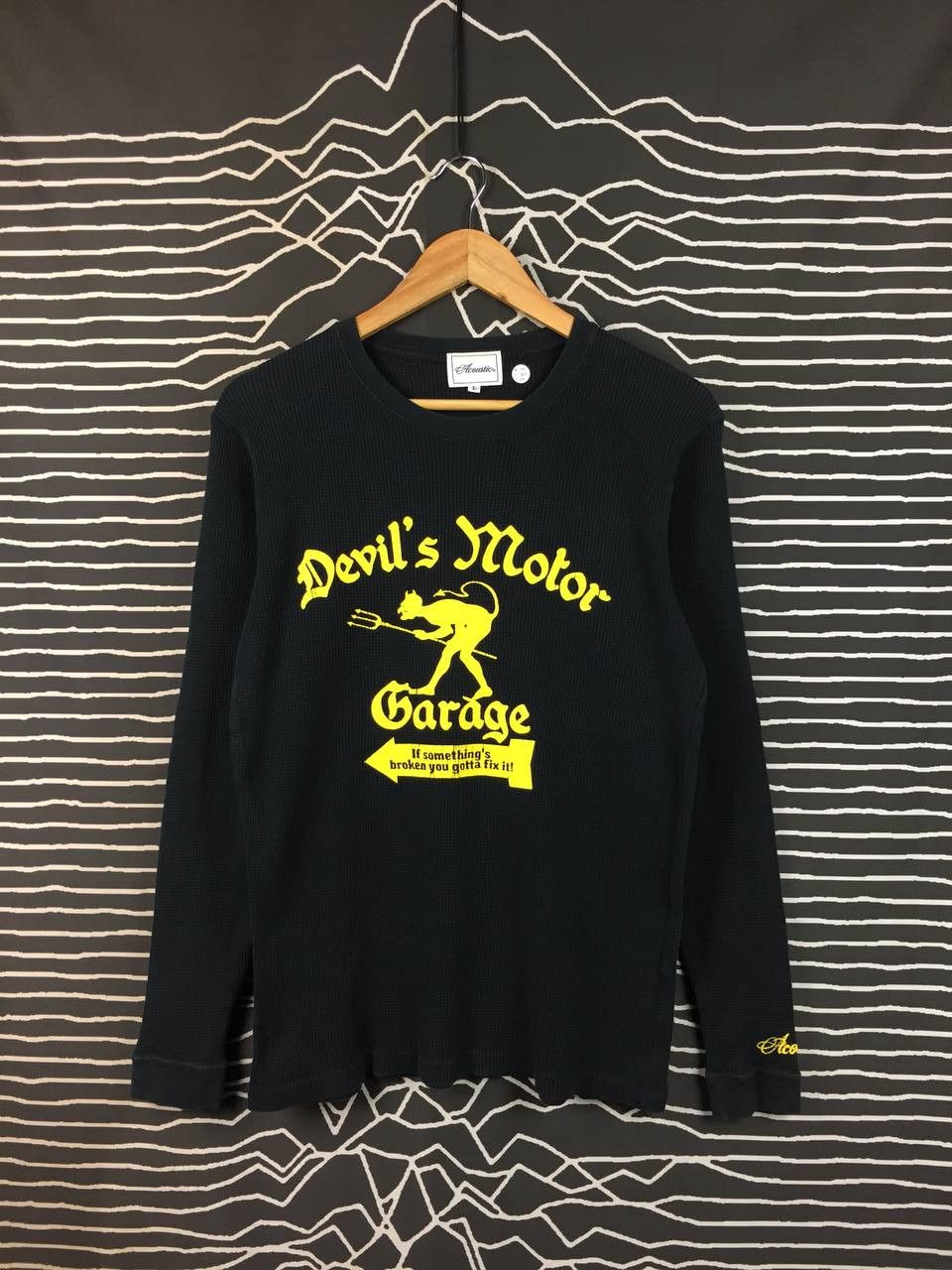 Japanese Brand Acoustic Japan Devil’s Motor Garage Waffle Knit Thermal Tee Size US M / EU 48-50 / 2 - 2 Thumbnail