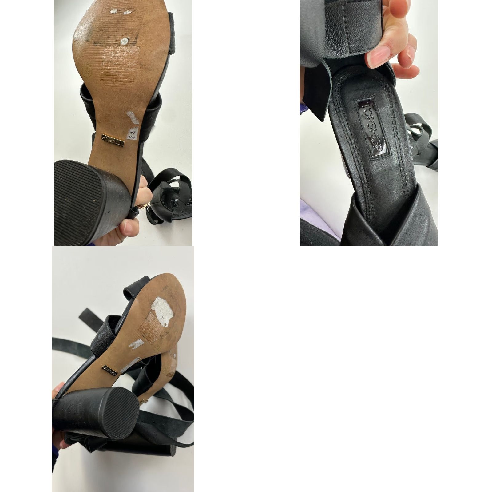 Topshop VINTAGE? (No) Topshop Sandals Women’s 8 Black Stappy Leather Stacked Heel Size US 8 / IT 38 - 8 Thumbnail