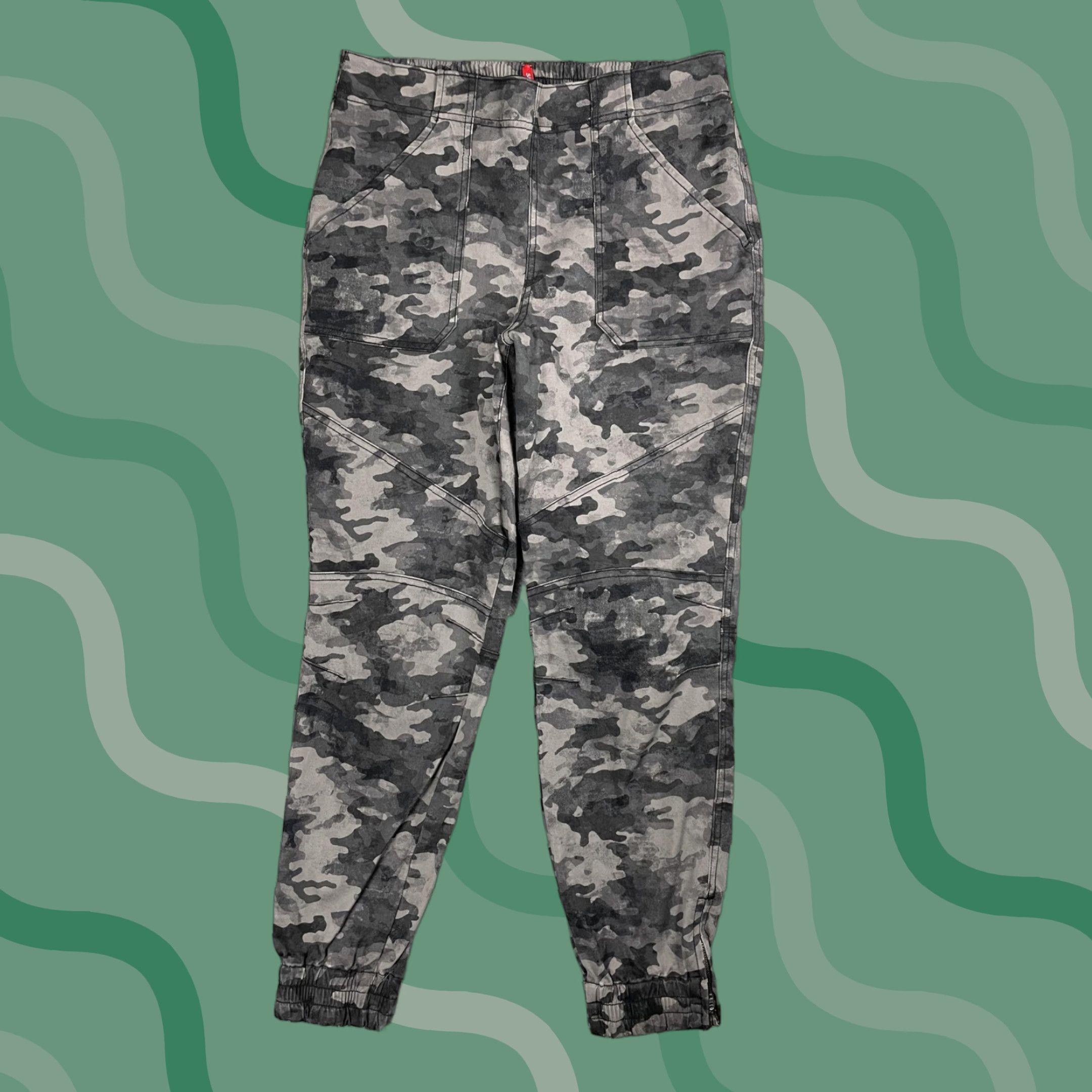 Spanx Pants Womens XL Gray Camo Joggers Elastic Waist Ankle Zip Casual #20319R