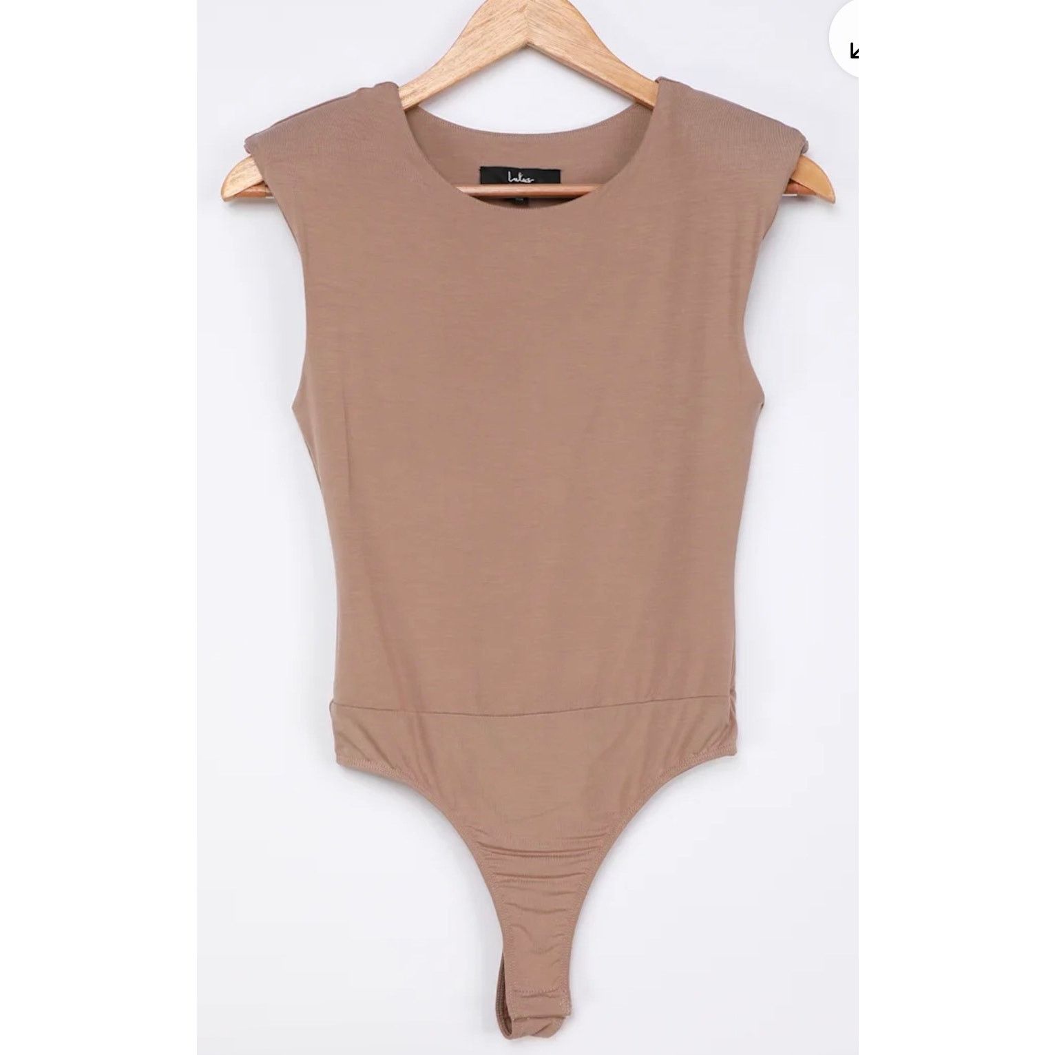 Lulus Taupe Sleeveless Padded Shoulder Bodysuit Fitted Waist Size S / US 4 / IT 40 - 11 Thumbnail