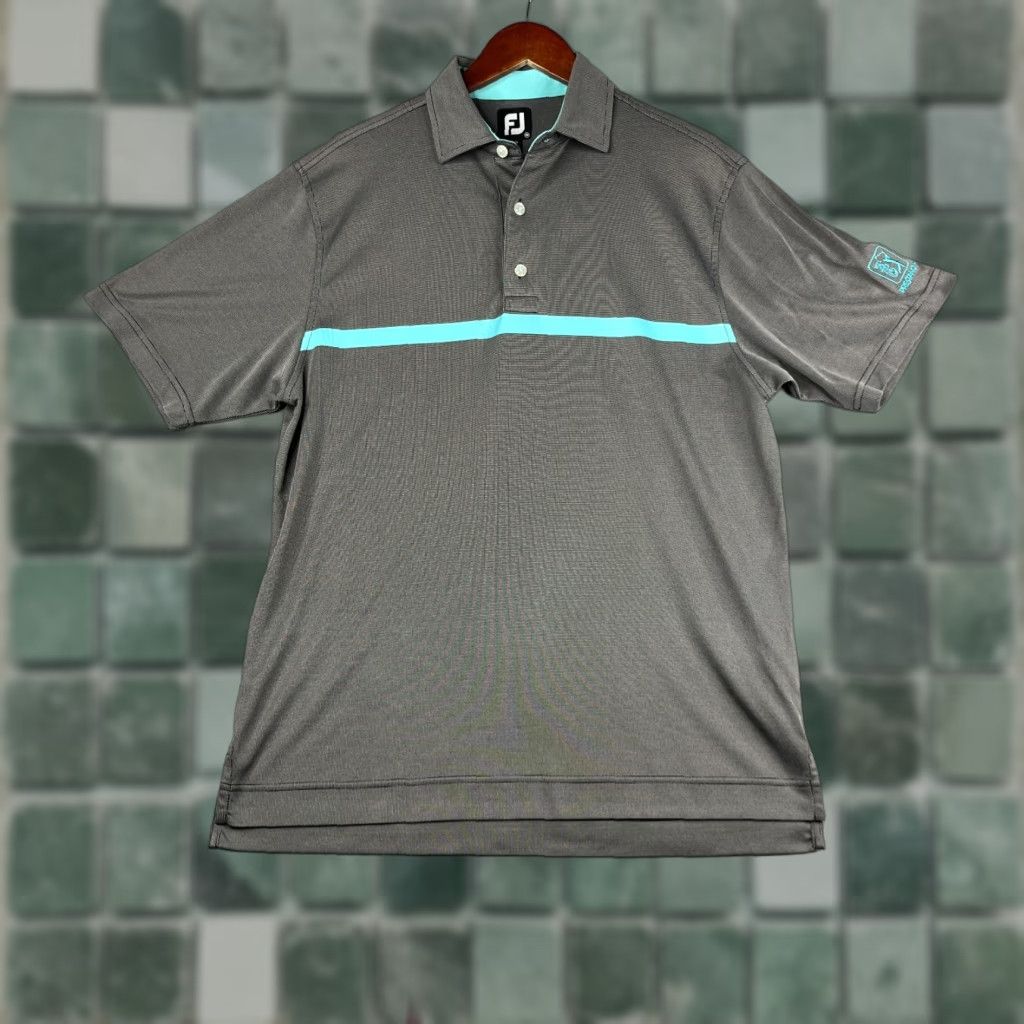 Footjoy FootJoy Polo Shirt Mens Medium Gray Teal Blue Accent Stretch Golf Shirt Casual Workwear Striped Logo 90s? Size US M / EU 48-50 / 2 - 1 Thumbnail