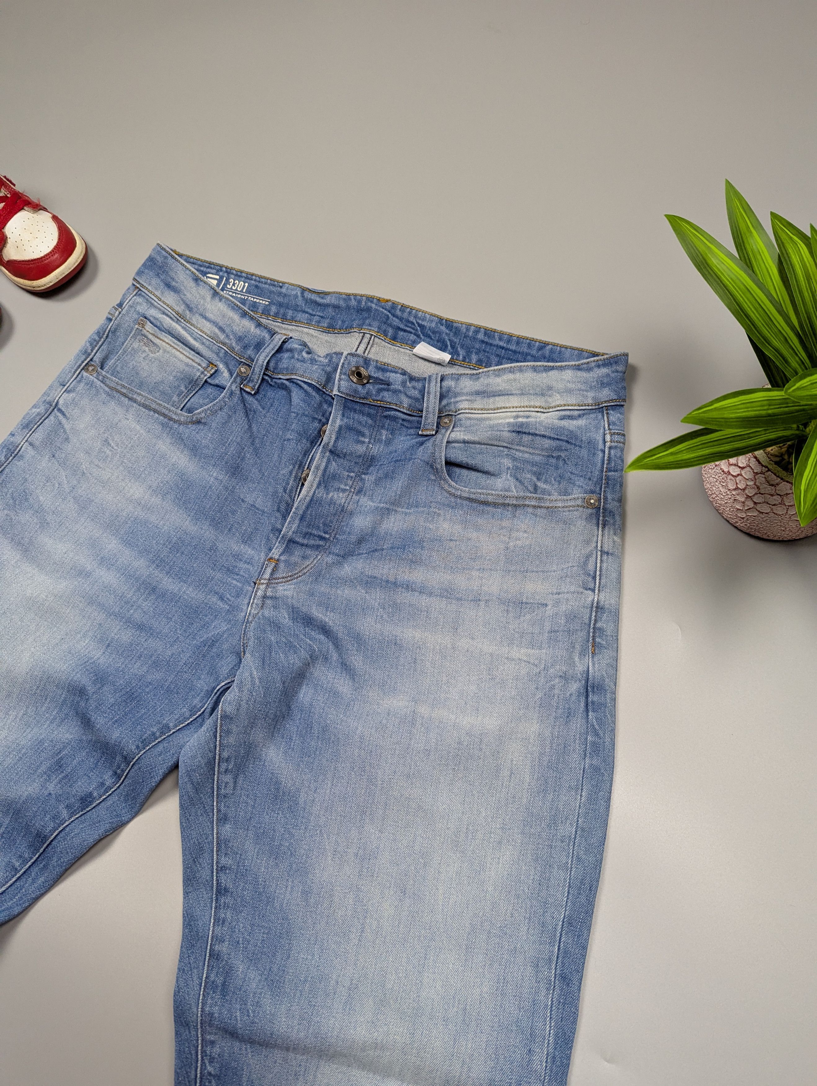 G-Star G - Star RAW Distressed Light Blue Straight Tapered Jeans Size US 33 - 4 Thumbnail