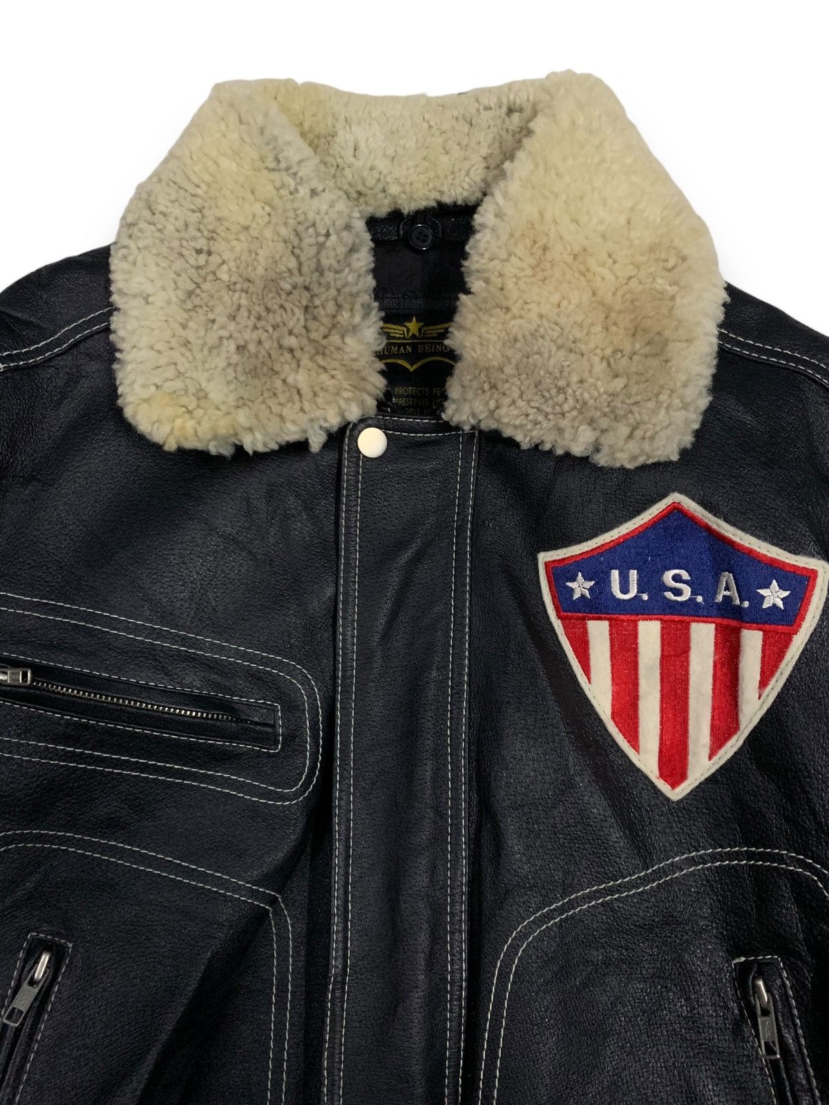 Other Vintage Human Being USA Flag Real Leather Bomber Jacket Size US M / EU 48-50 / 2 - 5 Thumbnail