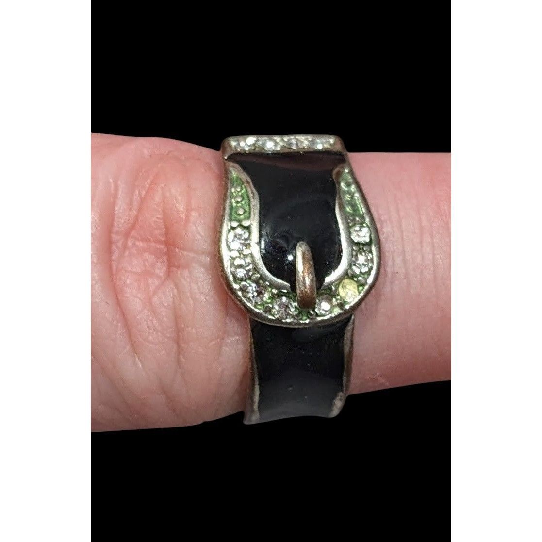 Other Gothic Buckle Ring Silver Tone With Black Enamel And Rhinest Size ONE SIZE - 1 Thumbnail