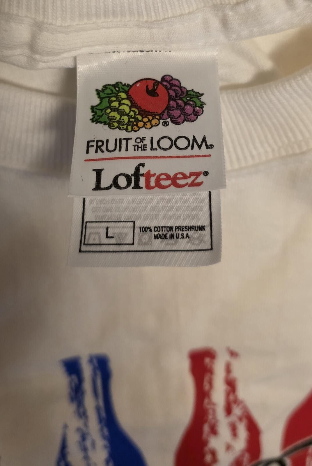 Fruit Of The Loom Vintage Coca-Cola Graphic T-Shirt White Red Blue Size L Size ONE SIZE - 4 Thumbnail