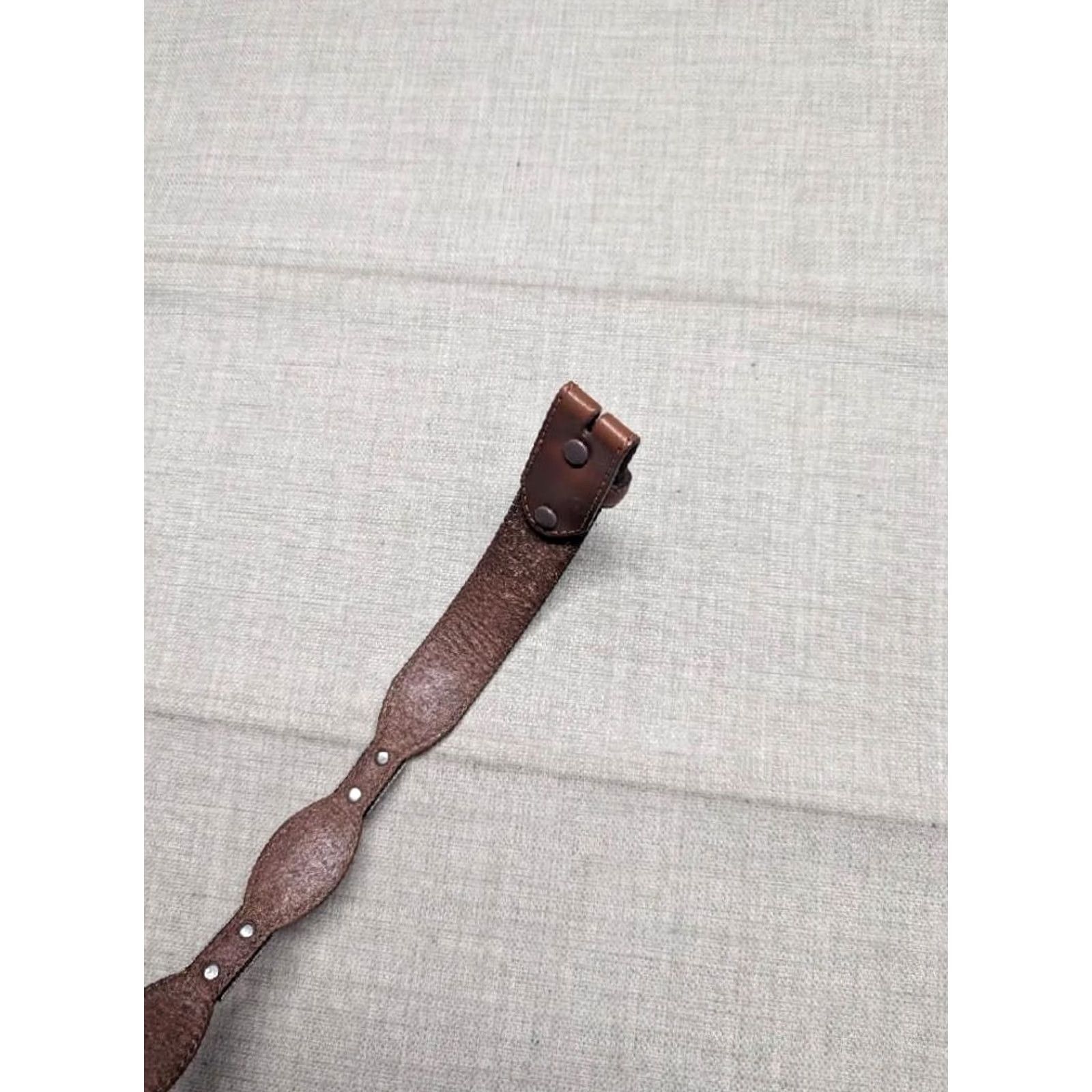 Vintage VINTAGE Justin western belt Concho tooled leather brown 32 buckle scalloped belt rodeo Southwestern Mens Size 32 - 6 Thumbnail