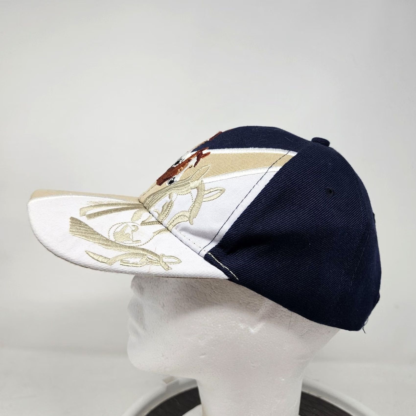 Vintage VINTAGE Horse Hat Cap Strap Back Embroidered Navy Tan White Equestrian Graphic Mens Size ONE SIZE - 5 Thumbnail