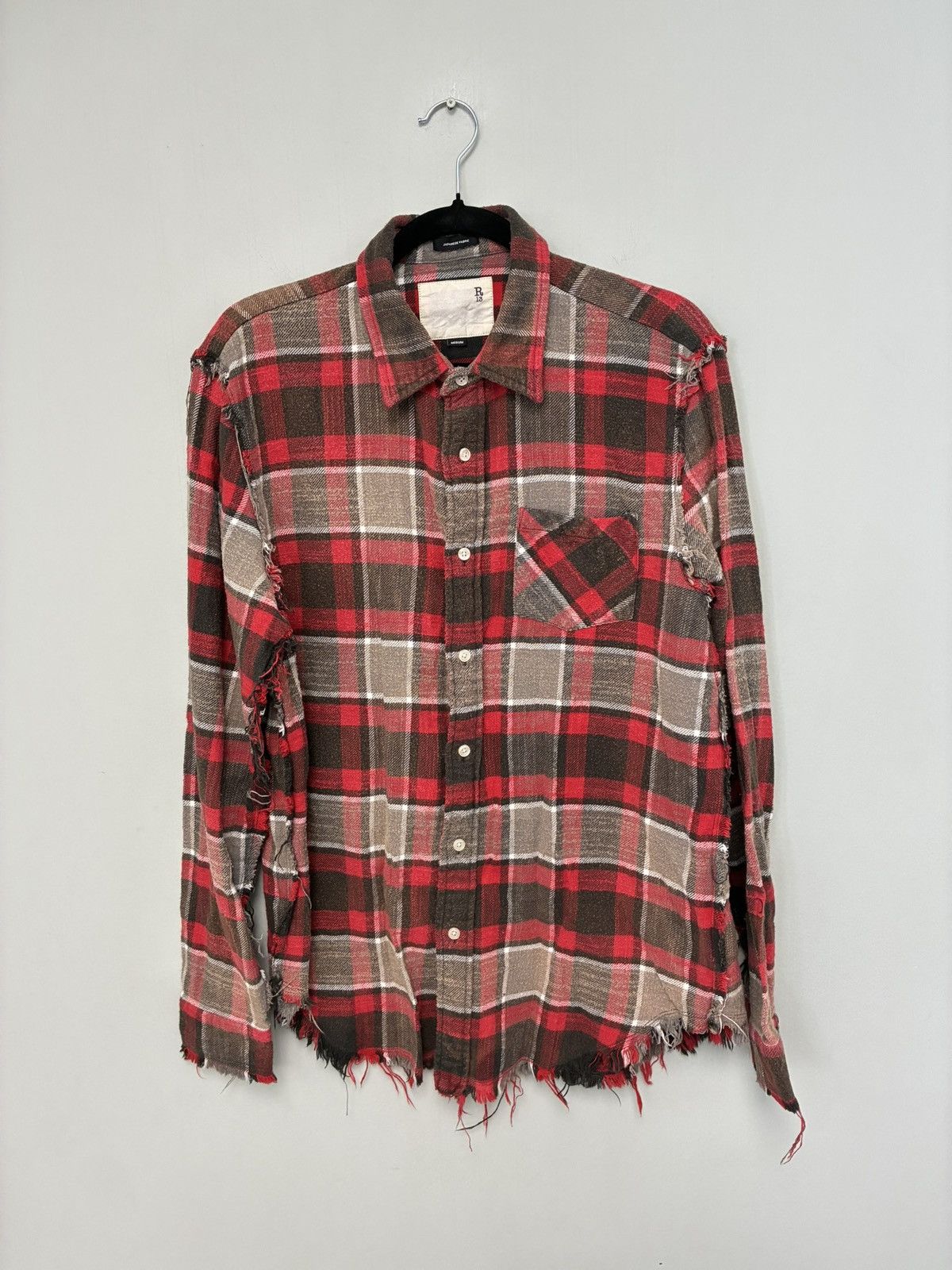 R13 Shredded seam Shirt red grey plaid medium Size M / US 6-8 / IT 42-44 - 7 Thumbnail