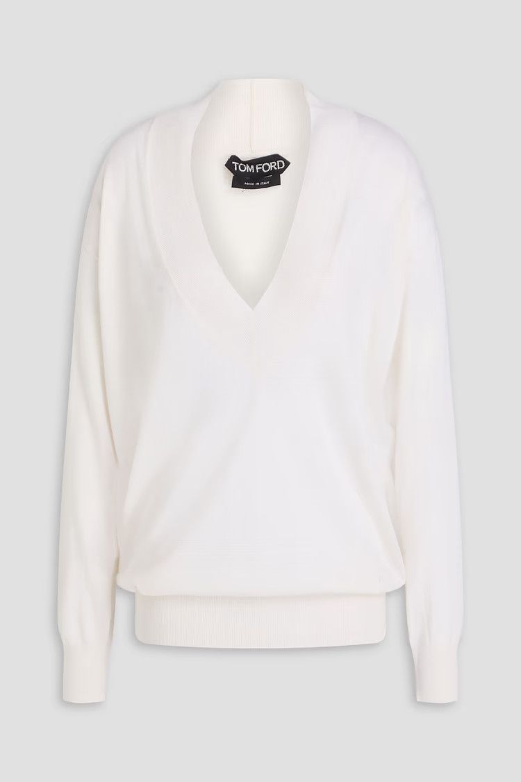 Tom Ford o1y0226 V-neck Cashmere Blend Sweater in Cream Size XL / US 12-14 / IT 48-50 - 1 Thumbnail