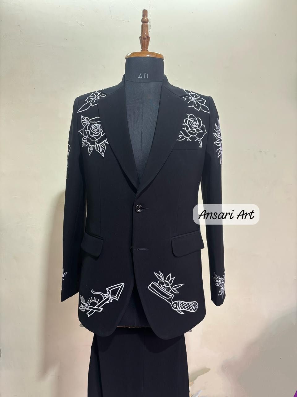 Other Men 2PC Customized Floral embroidery cocktail prom outfit Size 44S - 2 Thumbnail
