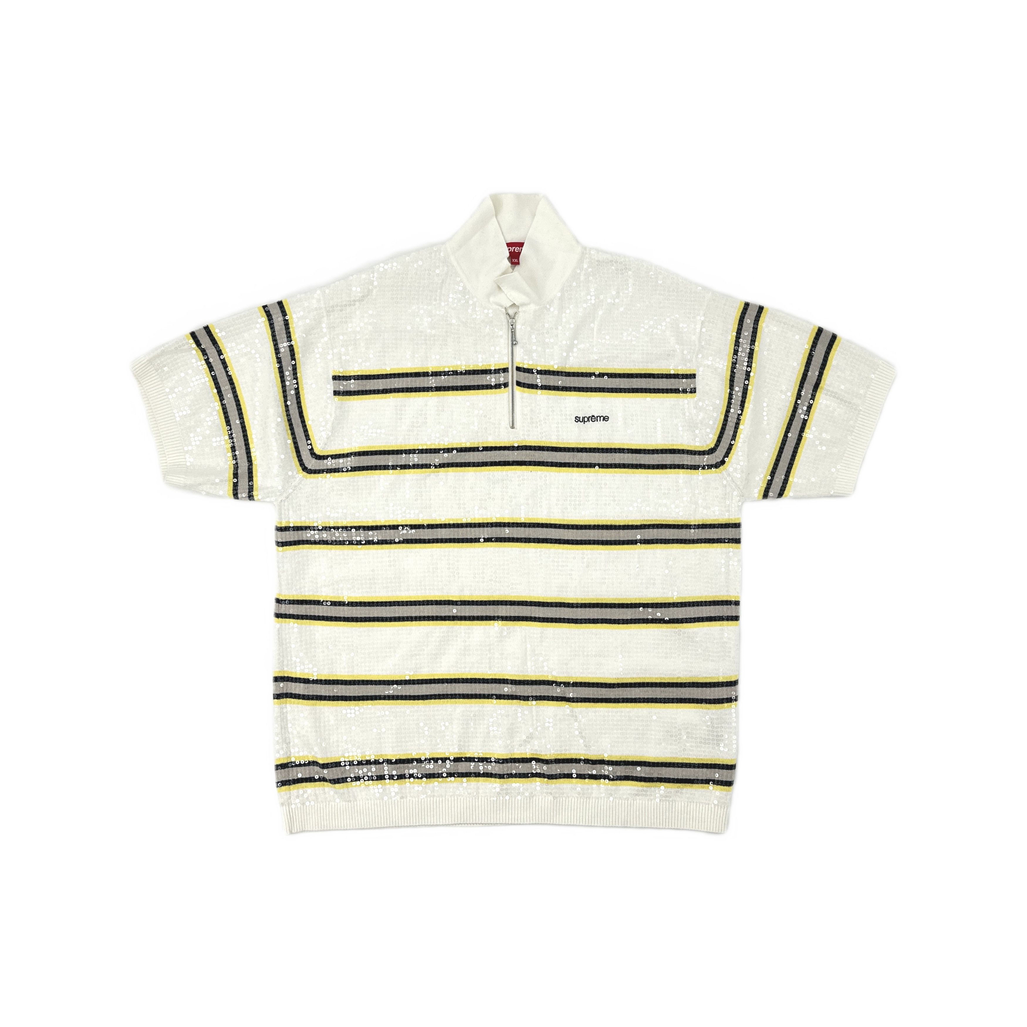 Streetwear × Supreme Supreme Sequin Stripe Zip Polo Blue | Grailed