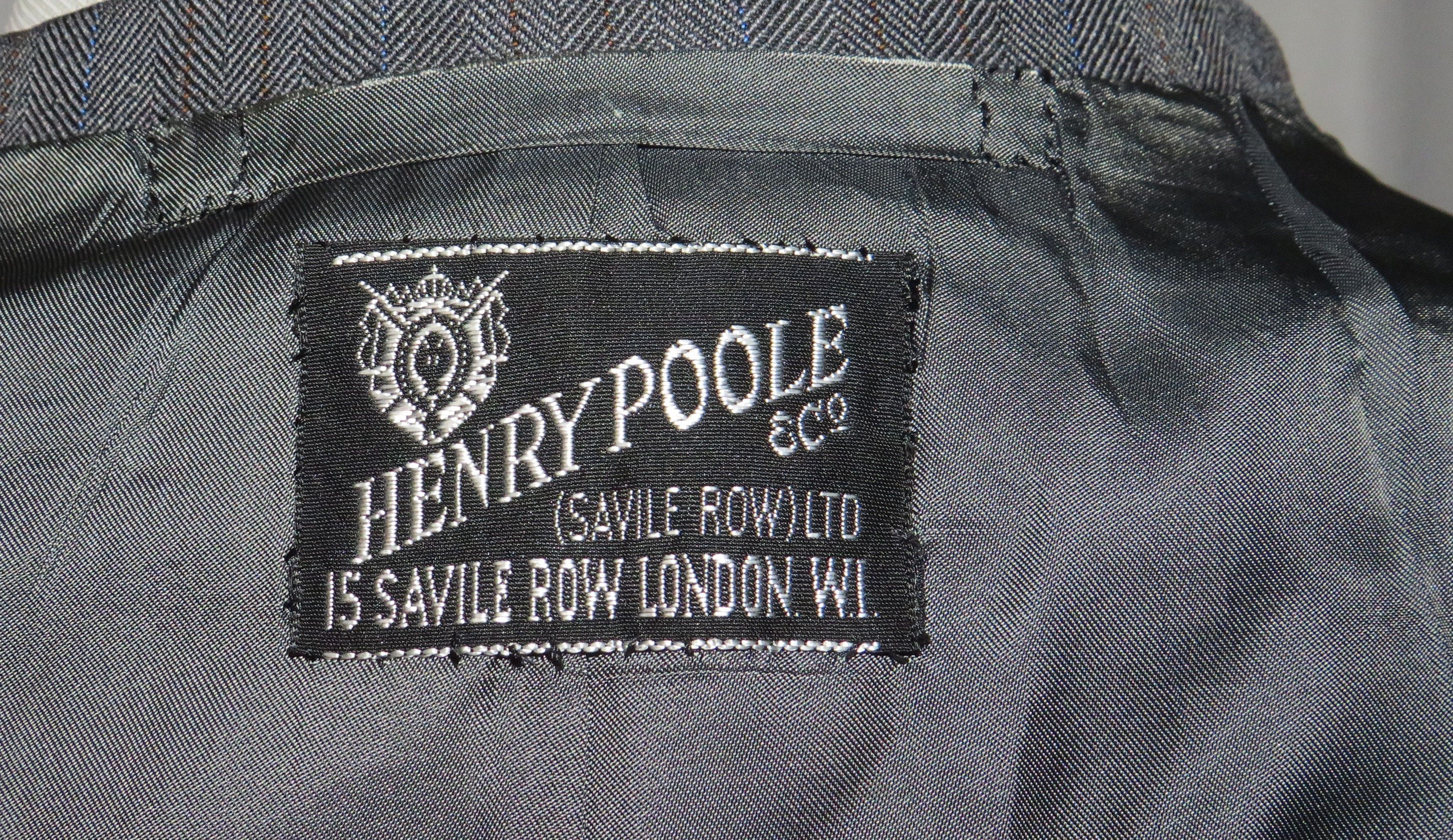 Henry Poole Savile Row Bespoke Gray Herringbone Two Button Blazer 44R Size 44R - 13 Thumbnail