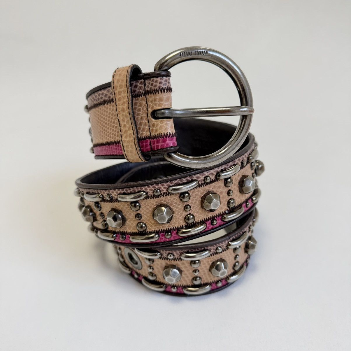 Miu Miu Mid 2000s Studded Snake Print Leather Belt Size ONE SIZE - 1 Thumbnail