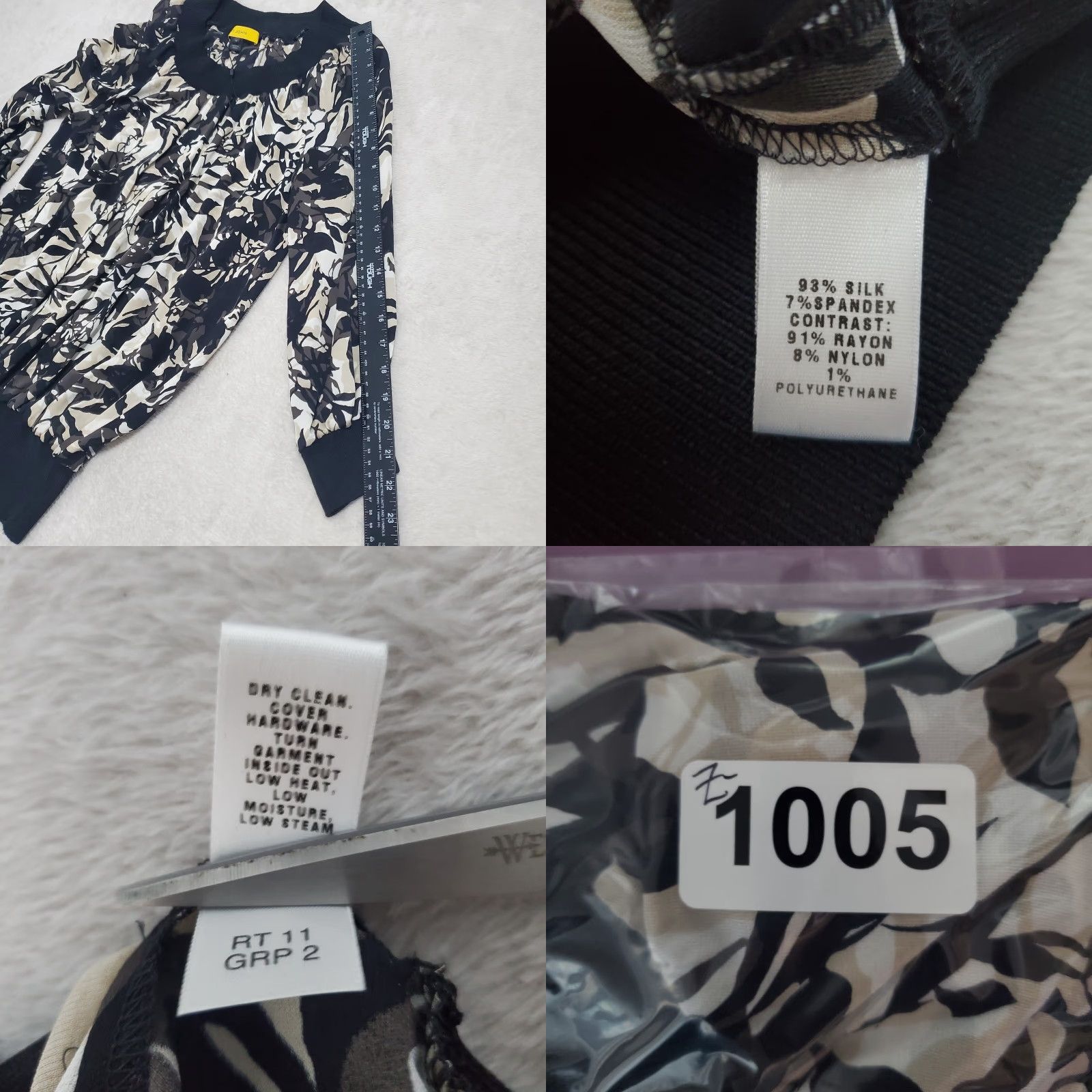 St. John VINTAGE St John Blouse Shirt Woman M Black Beige Floral Print Silk Blend 3/4 Sleeve Tunic Size M / US 6-8 / IT 42-44 - 9 Thumbnail
