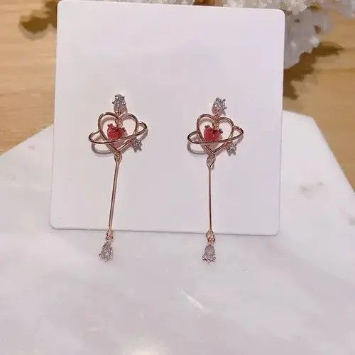 Japanese Brand × Vintage New Elegant Geometric Heart Crystal Long Drop Size ONE SIZE - 4 Thumbnail