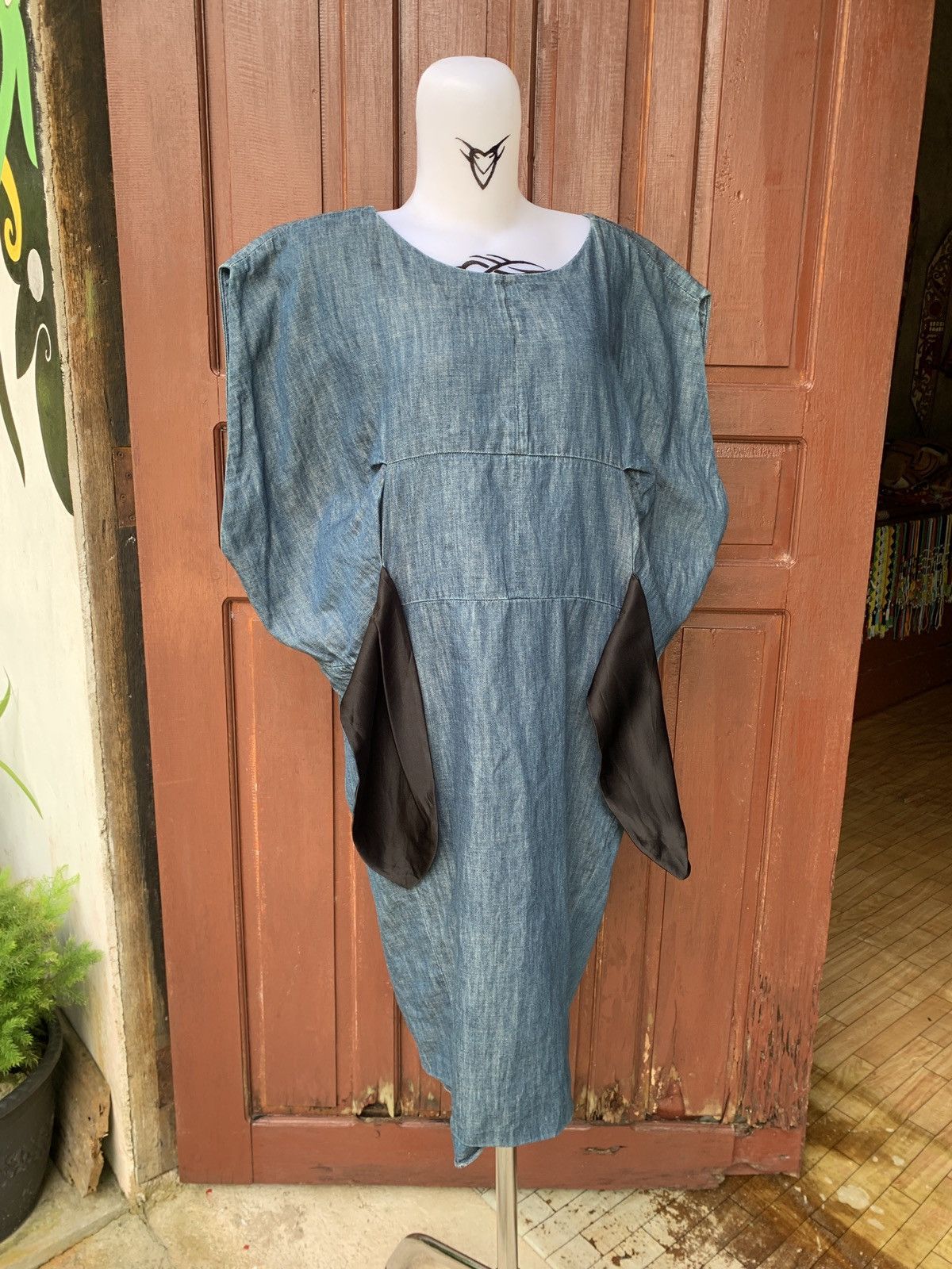 Japanese Brand Mar Entreprises Jeans Blue Tie Puff Big Dress Size ONE SIZE - 2 Thumbnail