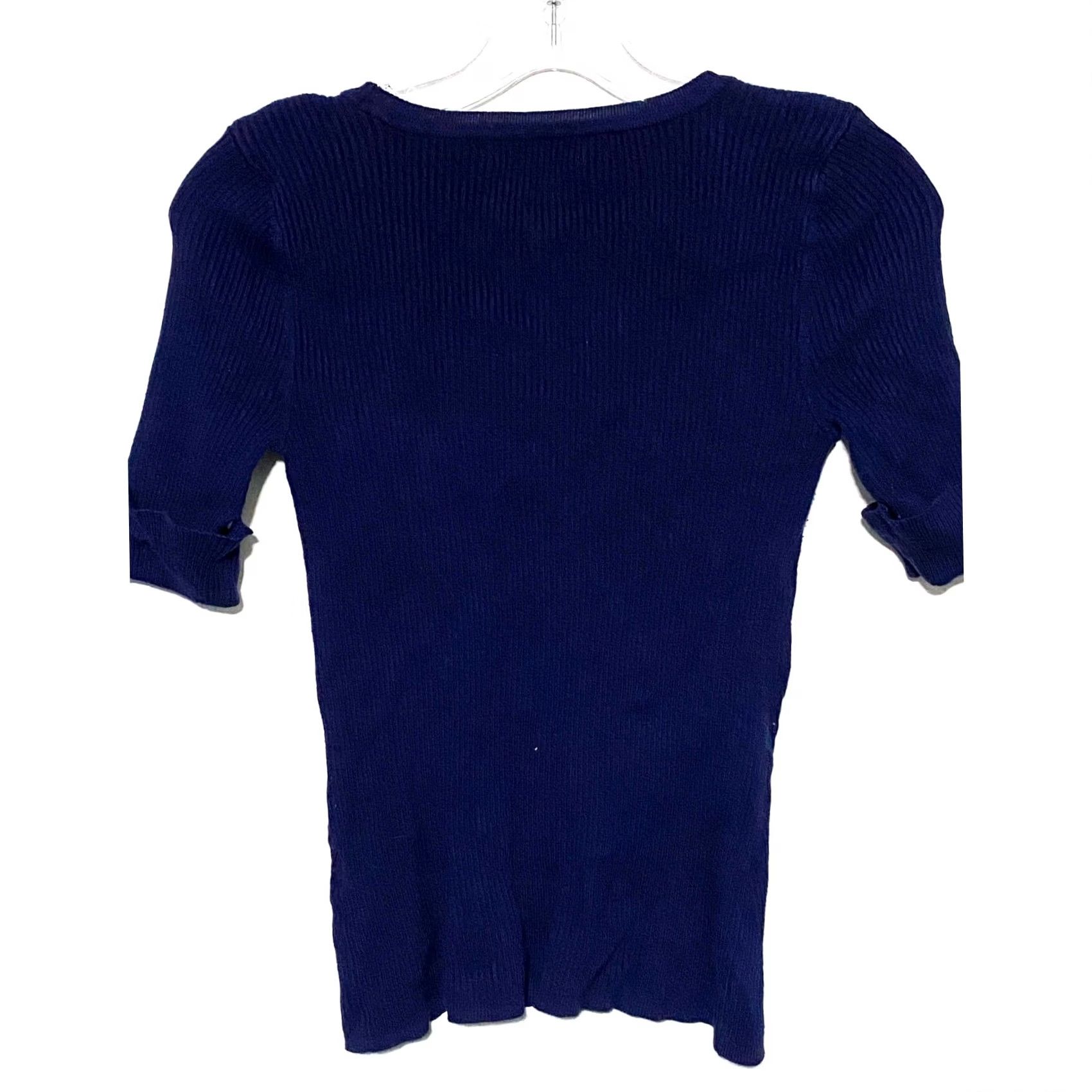 Vintage New York & Co Knit Top S Blue Navy Ribbed Career Casual Preppy Y2K Button Cuffs Size S / US 4 / IT 40 - 3 Thumbnail