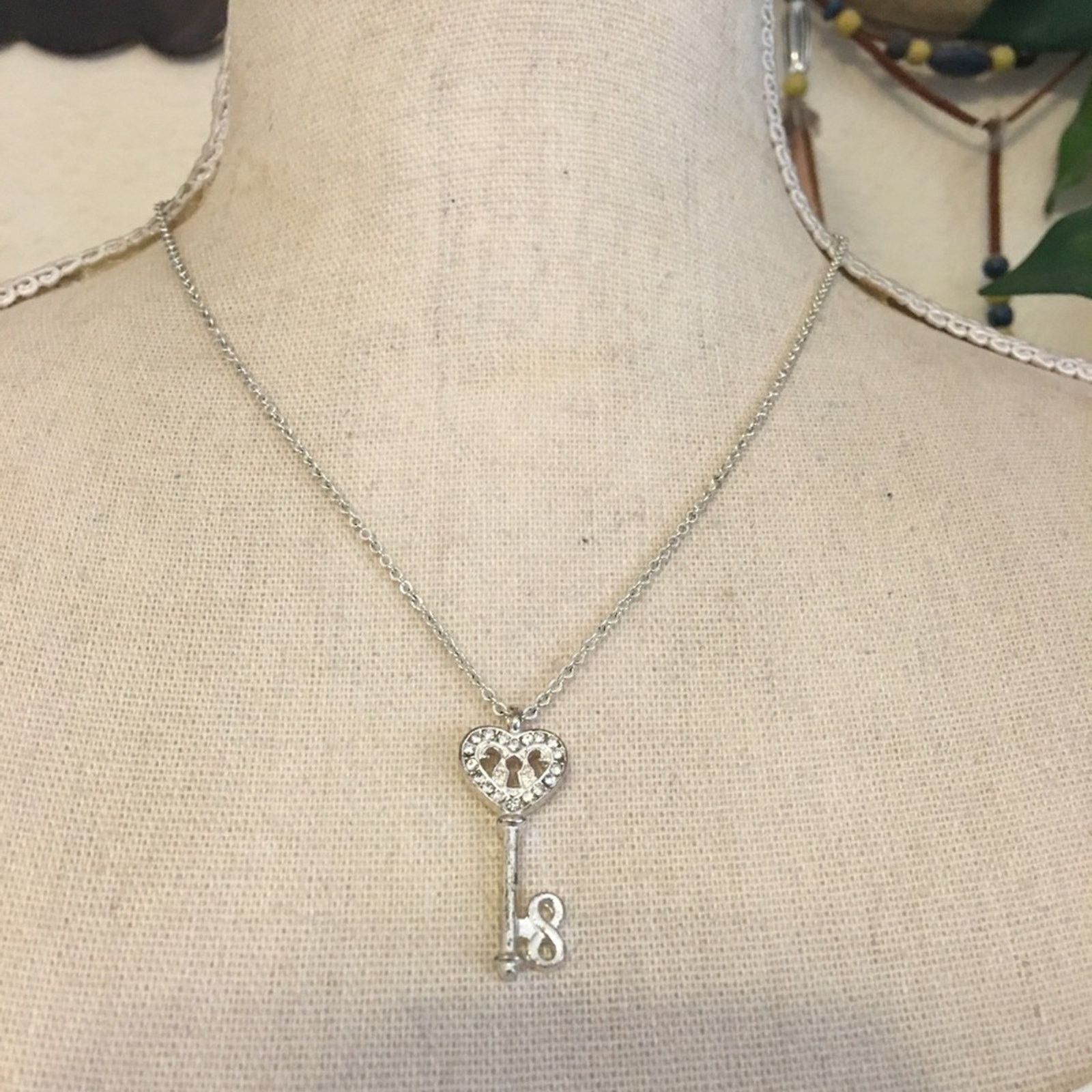Vintage Vintage silver tone rhinestone key necklace Size ONE SIZE - 1 Thumbnail