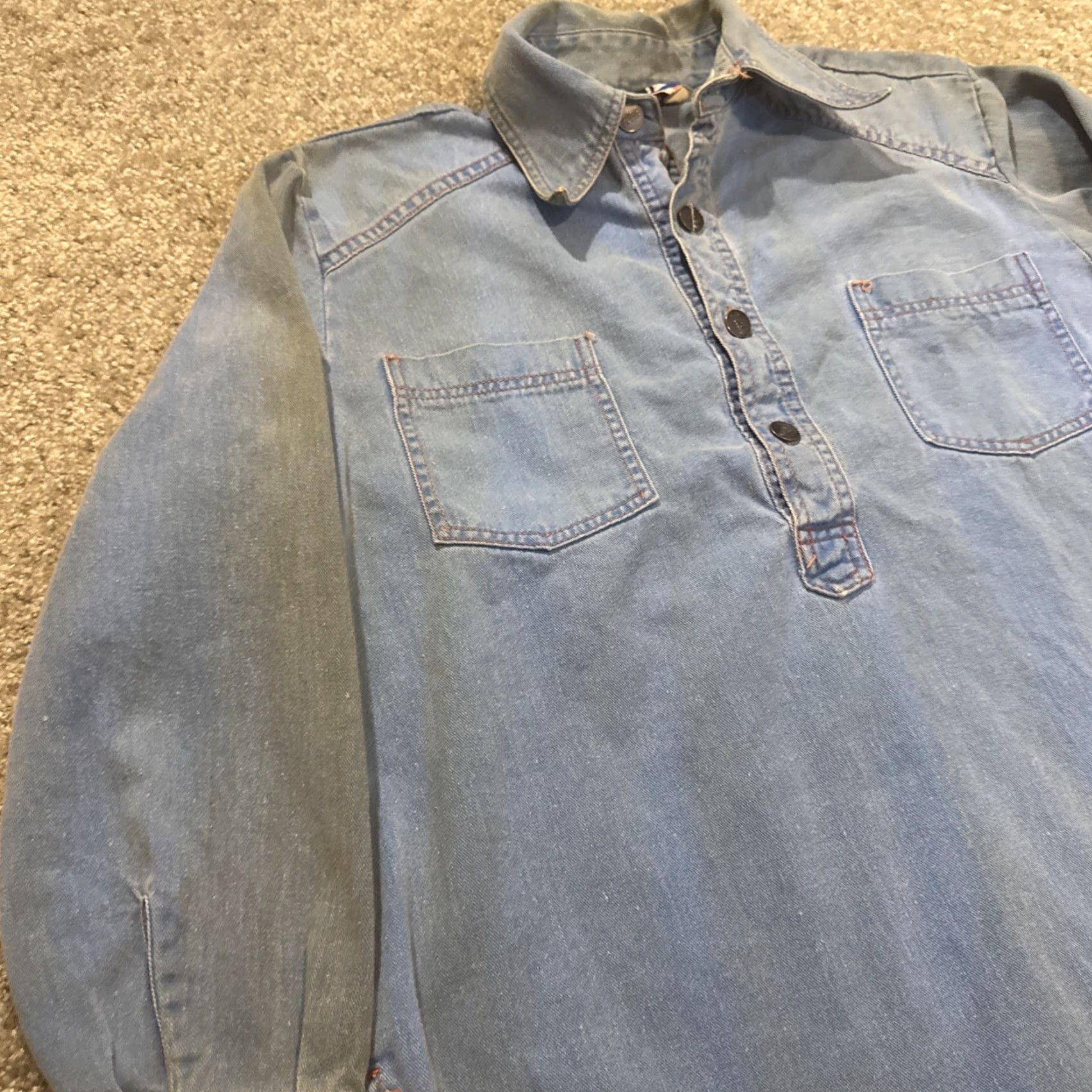 Denime VINTAGE The Flick 60s Denim Half Button Popover Blouse Shirt Women L Blue 60s Theme Size L / US 10 / IT 46 - 5 Thumbnail