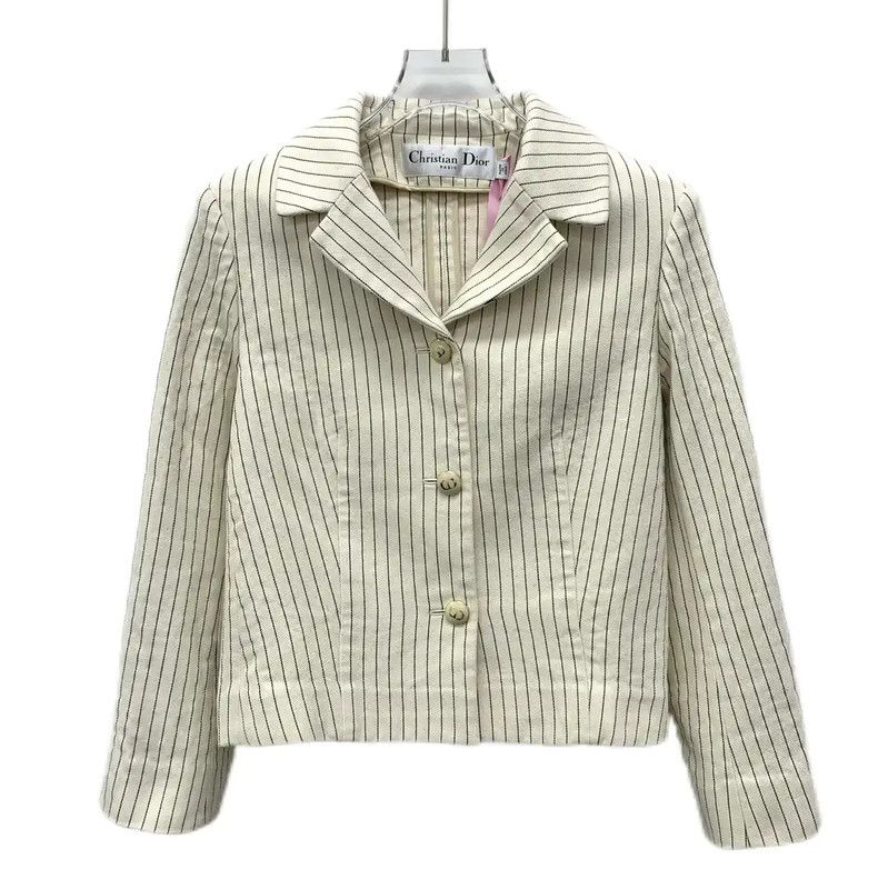 Dior Dior Beige Cotton Striped Women's Jacket 0089 Size XXS / US 00 / IT 34 - 1 Thumbnail