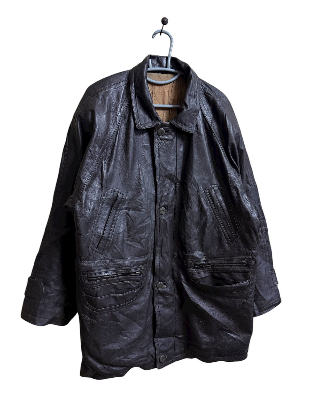 Japanese Brand Long Jacket Leather Vintage 90s Size US L / EU 52-54 / 3 - 2 Thumbnail