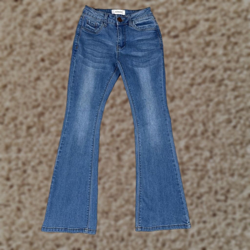 Vintage Bamboo Jeans Bootcut Juniors 0 Blue Medium Wash Stretch Denim 21in Waist 26in Inseam Womens Size 25" / US 0 / IT 36 - 1 Thumbnail