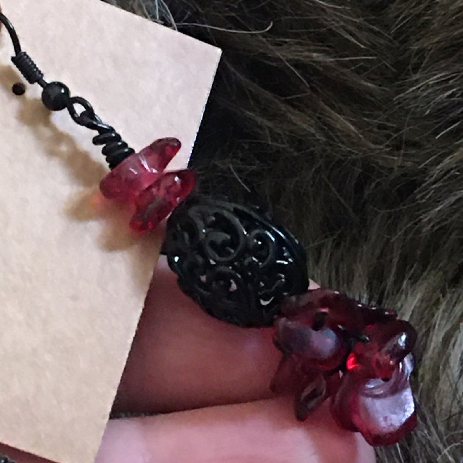 Handmade Black filigree bead faux garnet stone earrings Size ONE SIZE - 3 Thumbnail