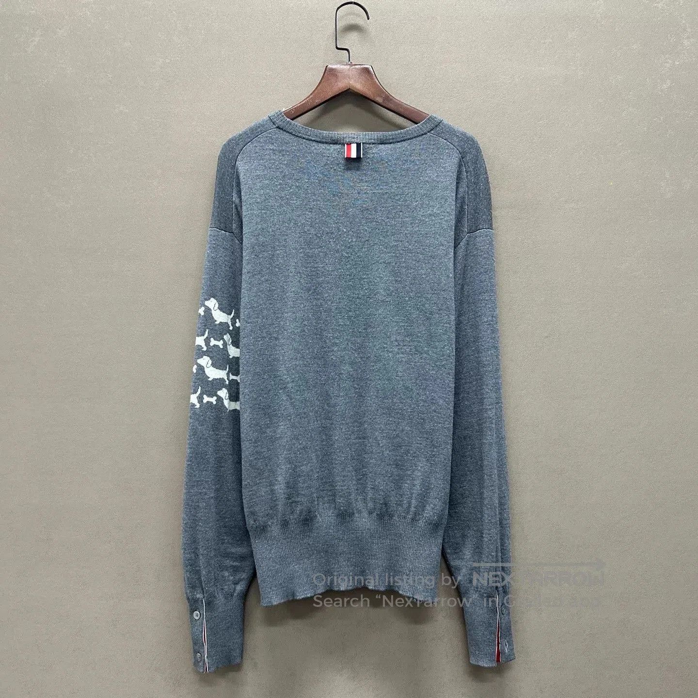 Thom Browne Gray Long Sleeve Sweater with Dog Print on Sleeve. Size US L / EU 52-54 / 3 - 2 Thumbnail