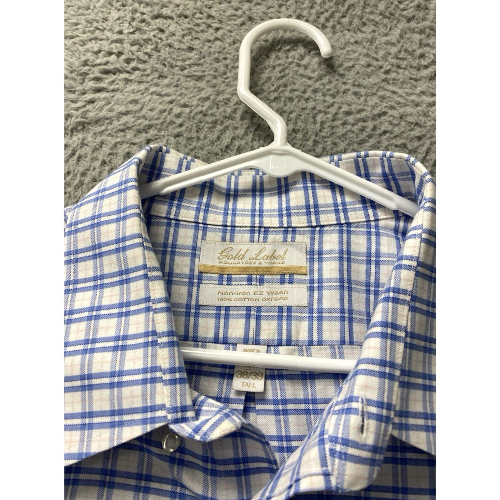 Roundtree & Yorke VINTAGE Roundtree & Yorke Gold Label Dress Shirt Men 18.5 Big & Tall Blue White Check Button-Up Long Sleeve Office Business Casual Size US XXL / EU 58 / 5 - 4 Thumbnail