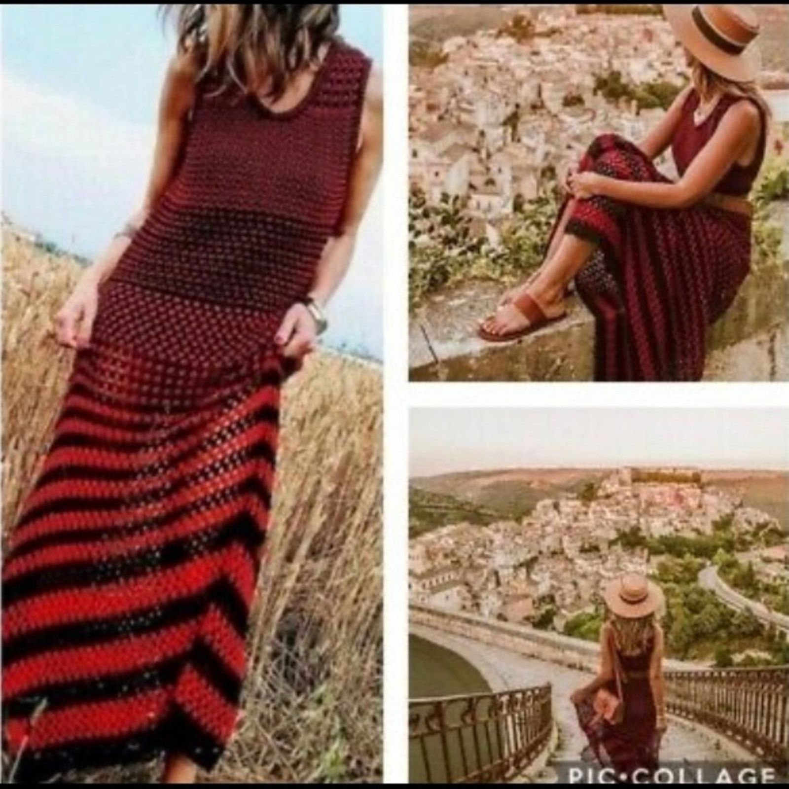 Zara Zara Studio Red Black Linen Maxi Long Knit Crochet Dress Size M / US 6-8 / IT 42-44 - 10 Thumbnail