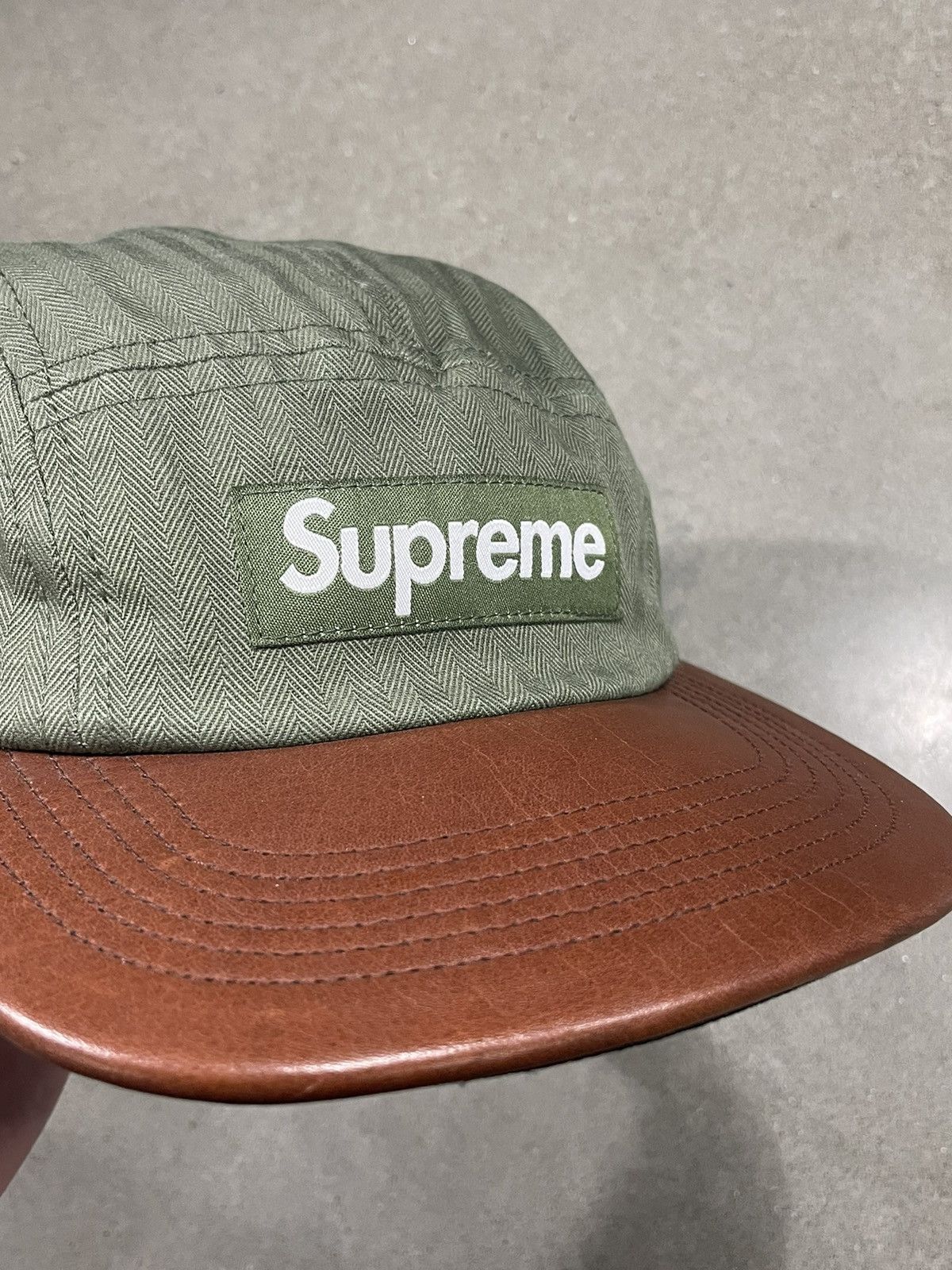 Supreme RARE: S/S 2012 Supreme Herringbone Leather Camp Cap 