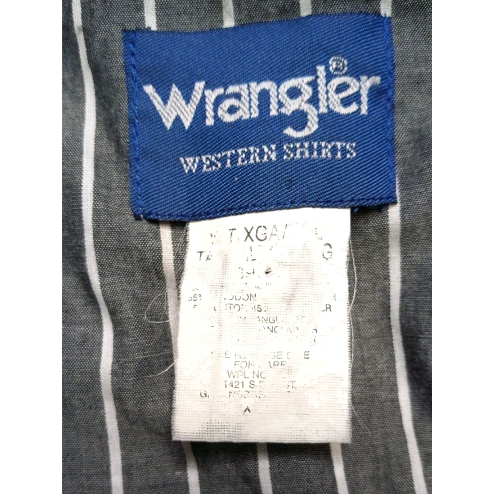 Wrangler Wrangler Shirt Button-Down 90s Vintage Gray Stripe Pearl Snap Western Rodeo XLT Mens Regular easy care pockets cotton woven Size US XL / EU 56 / 4 - 5 Thumbnail