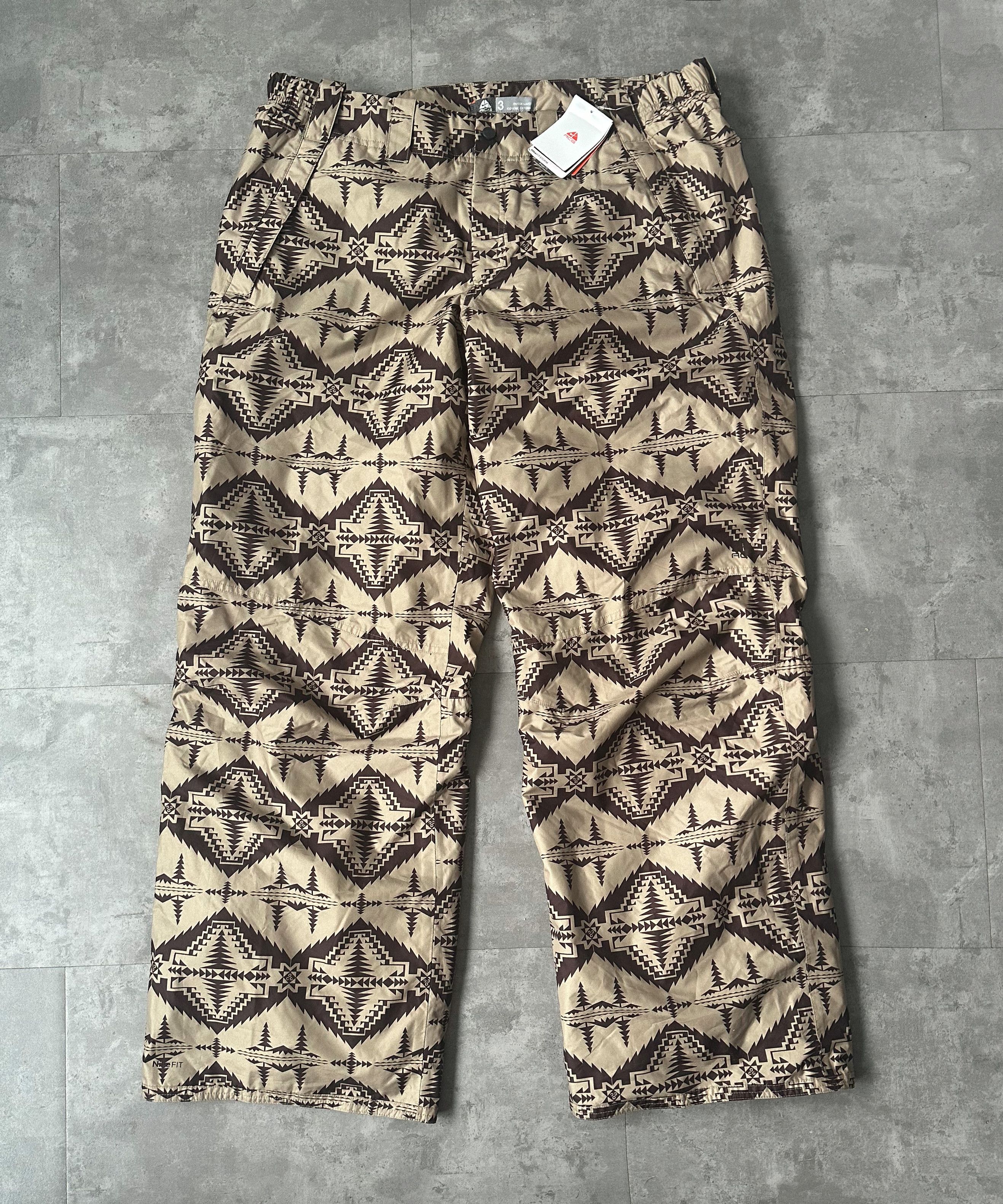 image of Nike Acg Ski Pants Trousers Snow Baggy Aztec Brown Cargo in Print, Men's (Size 38)