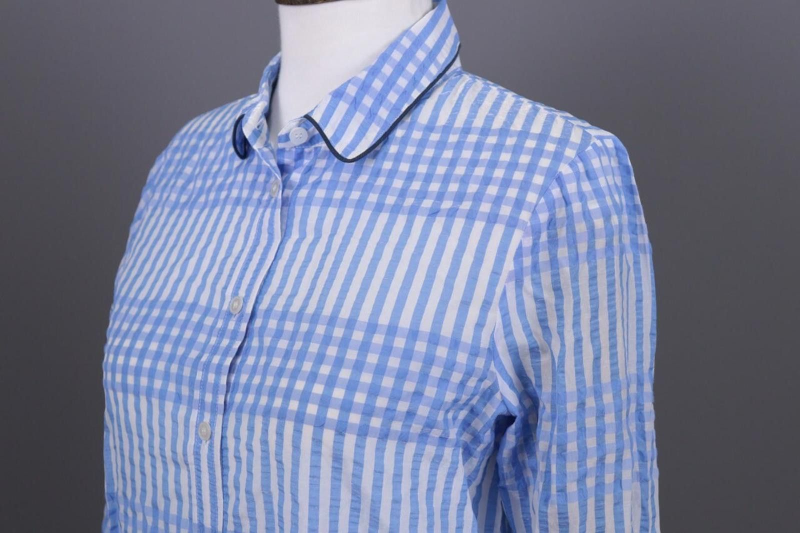 Gianni Valentino GANNI Blue Check Button Down Blouse Shirt Size 36 Size M / US 6-8 / IT 42-44 - 11 Thumbnail