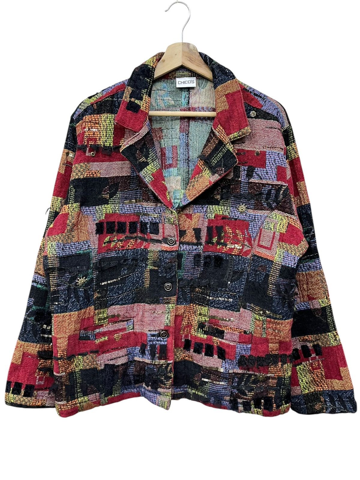 Chicos Vtg Tapestry Patchwork Art Blazer Grunge Avant Garde Jacket Size M / US 6-8 / IT 42-44 - 1 Thumbnail