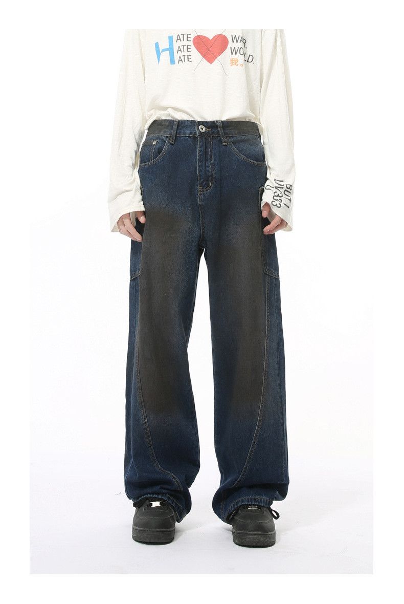 Japanese Brand × Jean American street patchwork distressed straight loose jeans Size US 32 / EU 48 - 5 Thumbnail