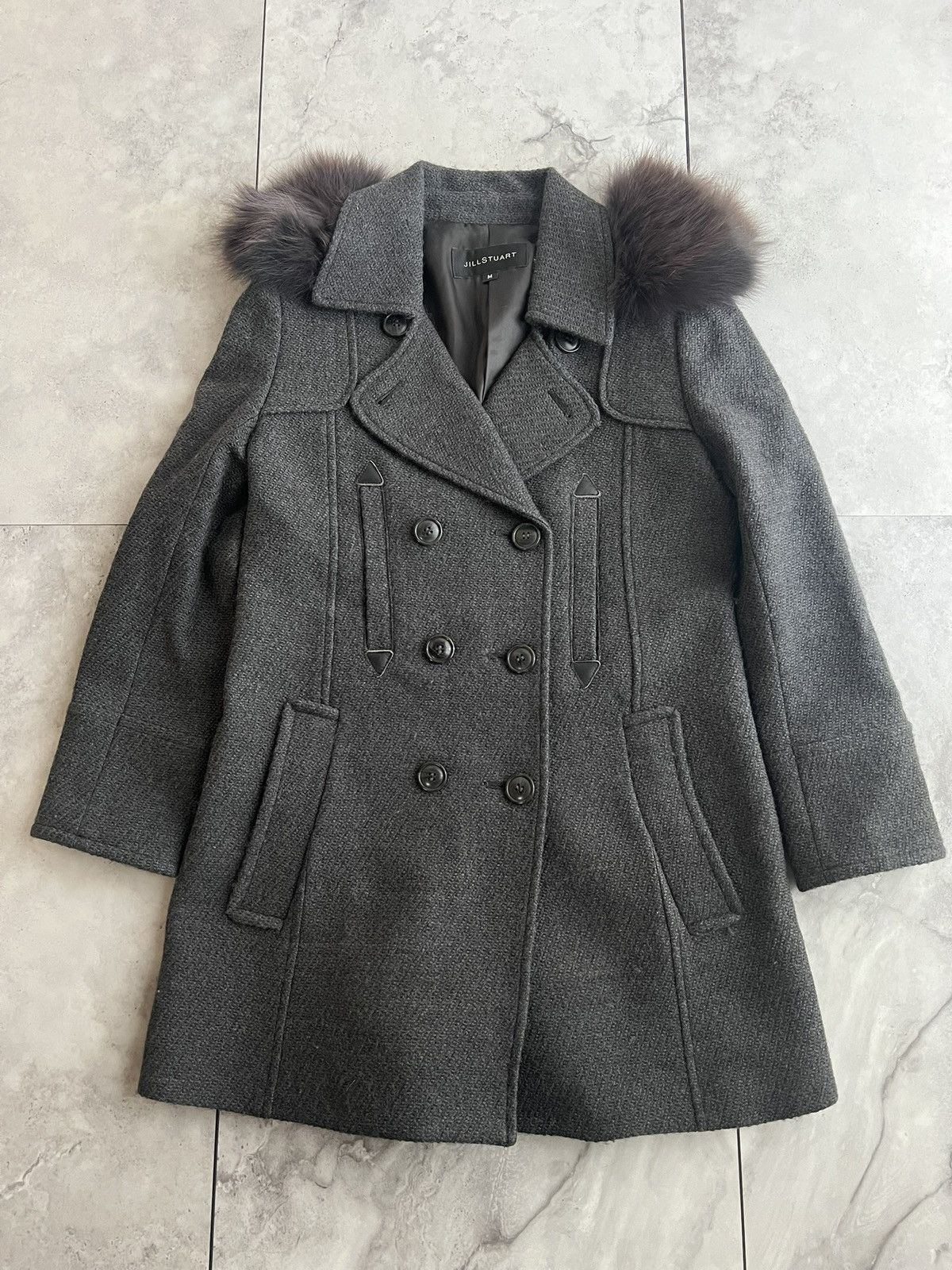 Jil Sander Jil Stuart Fox Fur Shoulder Pea Coat Size S / US 4 / IT 40 - 1 Thumbnail
