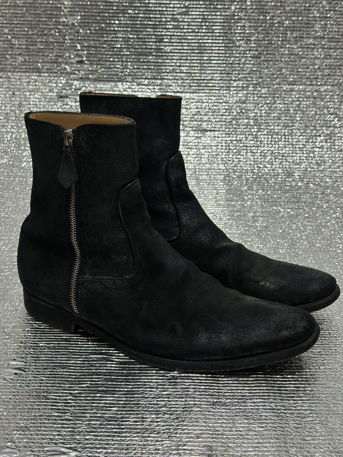 Vintage Hermes Black Charcoal Suede Zip Boots