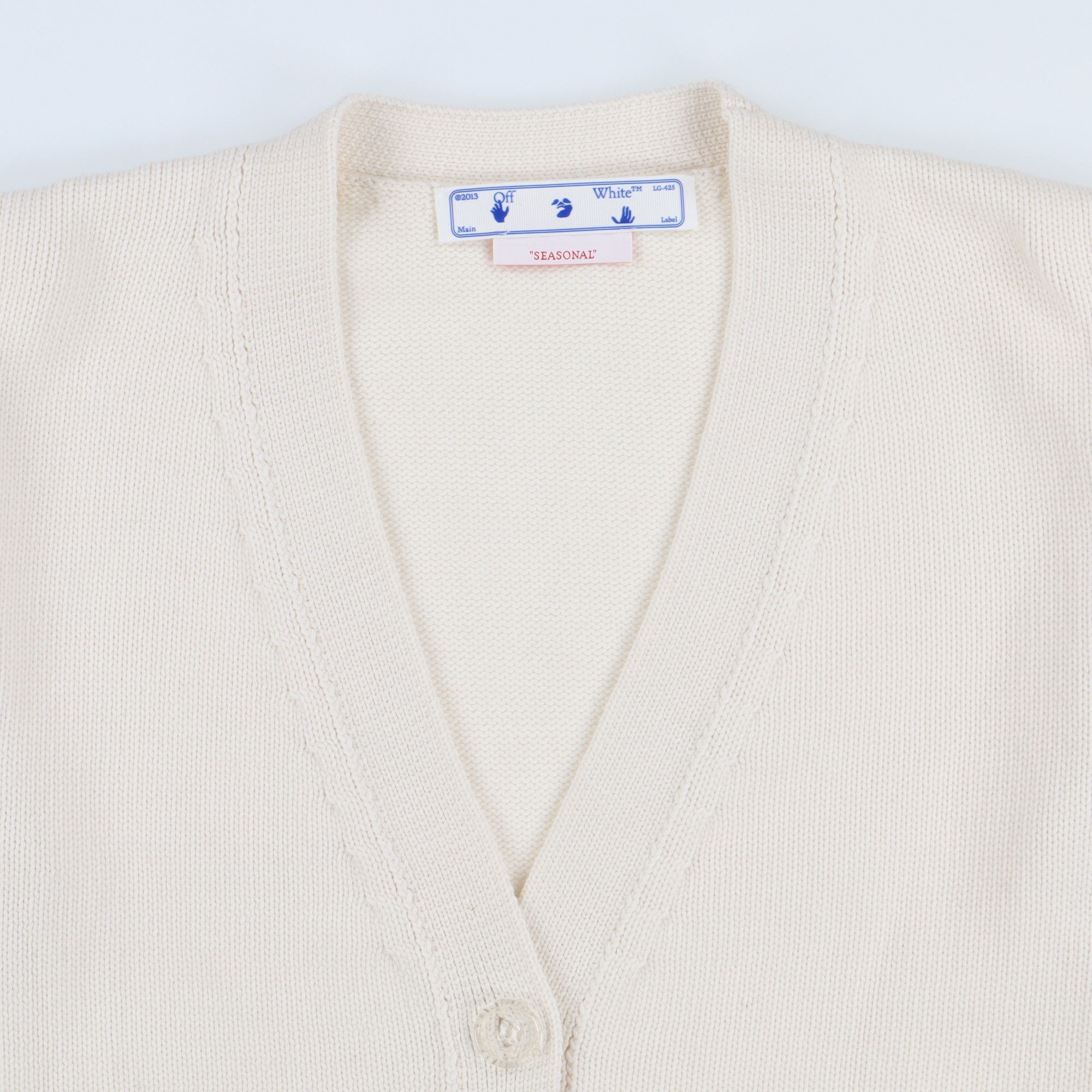 Off-White Ivory Intarsia Logo Knit Cardigan Size L / US 10 / IT 46 - 7 Thumbnail