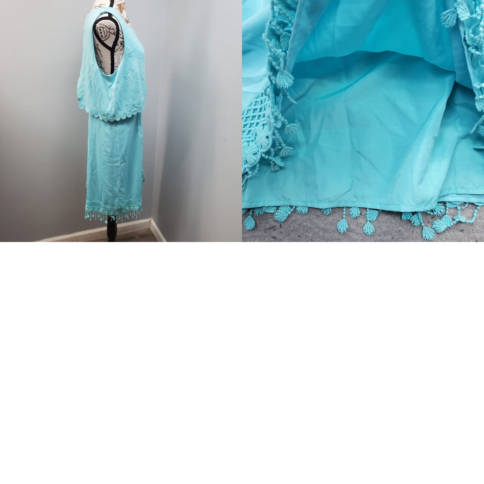 Vintage Kensie Womens Blue Sleeveless Round Neck Fringed Lace Trim Sheath Dress L (Long) - XS? Size L / US 10 / IT 46 - 9 Thumbnail