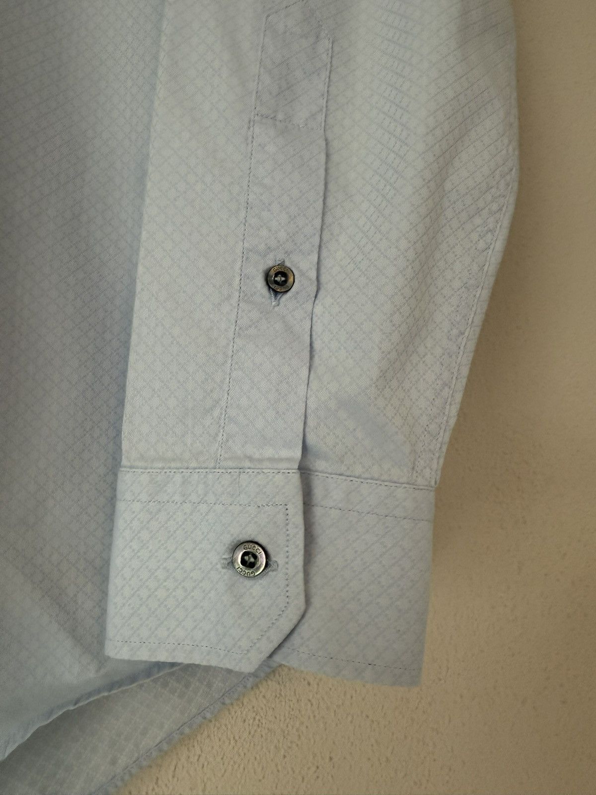 Gucci Light Blue Shirt with Micro Diamond Pattern Size US M / EU 48-50 / 2 - 6 Thumbnail