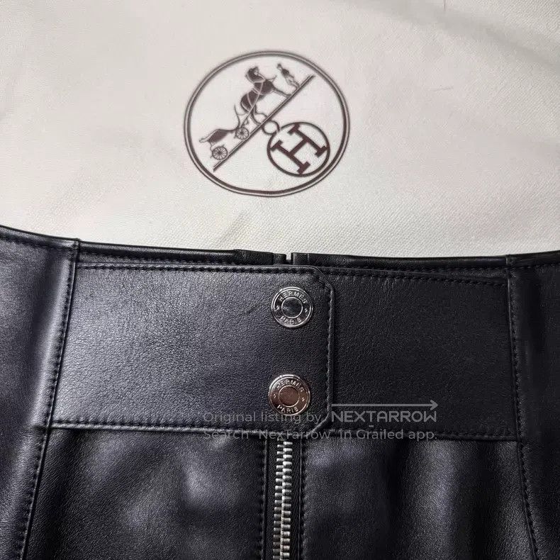 Hermes Hermes Black Leather Zipper Skirt Size 42" / US 20 - 3 Thumbnail