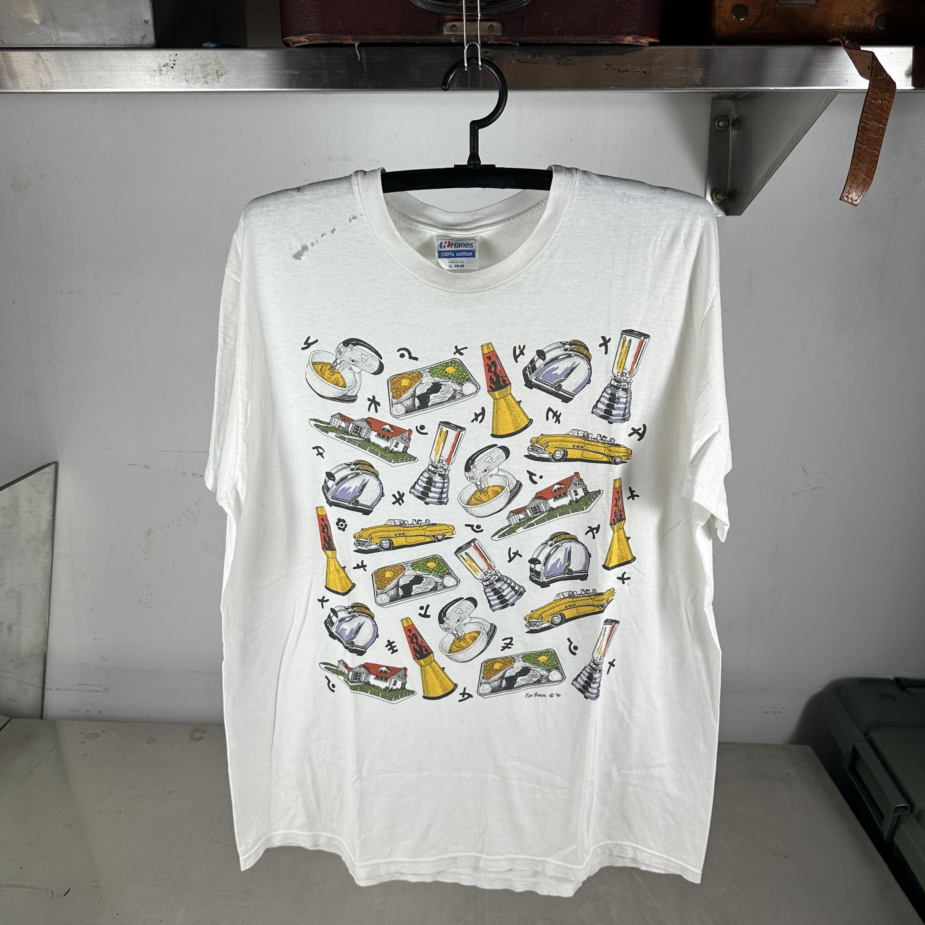 Vintage ​​​Vintage 1990 Ken Brown Pop Art Distressed T-shirt Size US XL / EU 56 / 4 - 1 Thumbnail