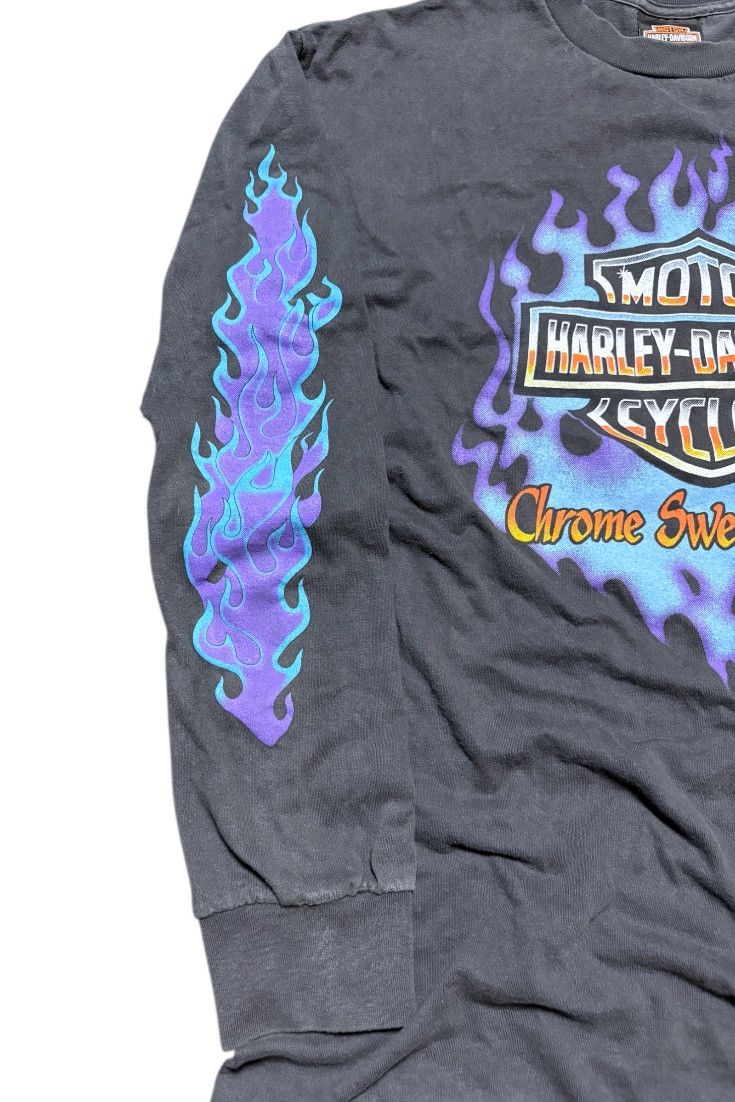 Harley Davidson Vintage 90's Harley Davidson sun faded chrome flame tshirt Size US L / EU 52-54 / 3 - 3 Thumbnail