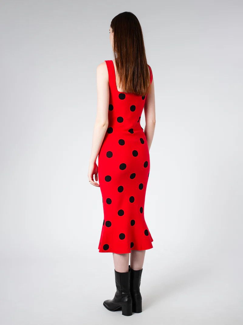 Marni o1w1db10824 Polka Dots Sleeveless Midi Dress in Black Red Size M / US 6-8 / IT 42-44 - 3 Thumbnail