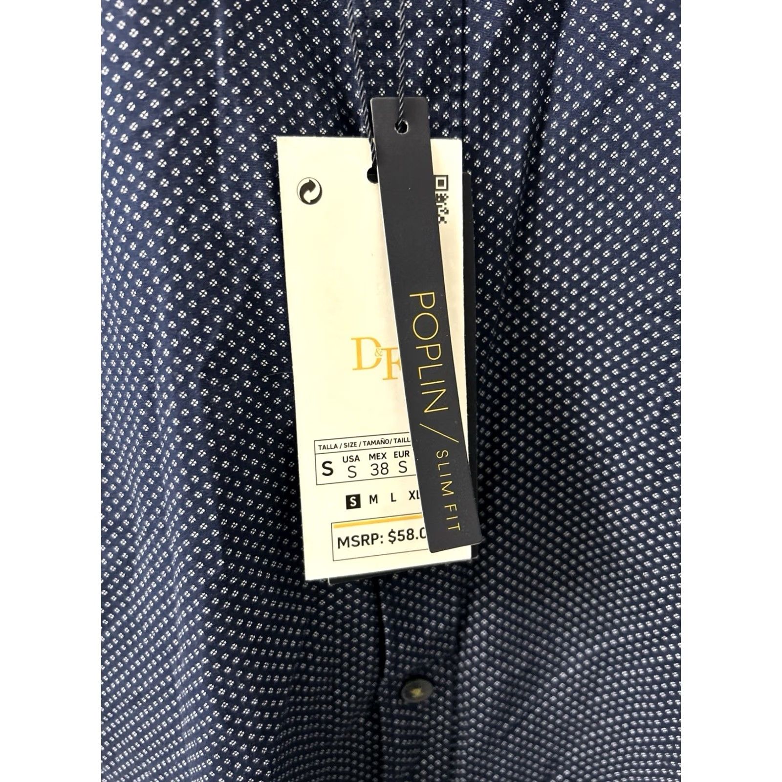 Denime DENIM & FLOWER Shirt Mens Small Blue Geometric Slim Button Down L/S Size US S / EU 44-46 / 1 - 4 Thumbnail